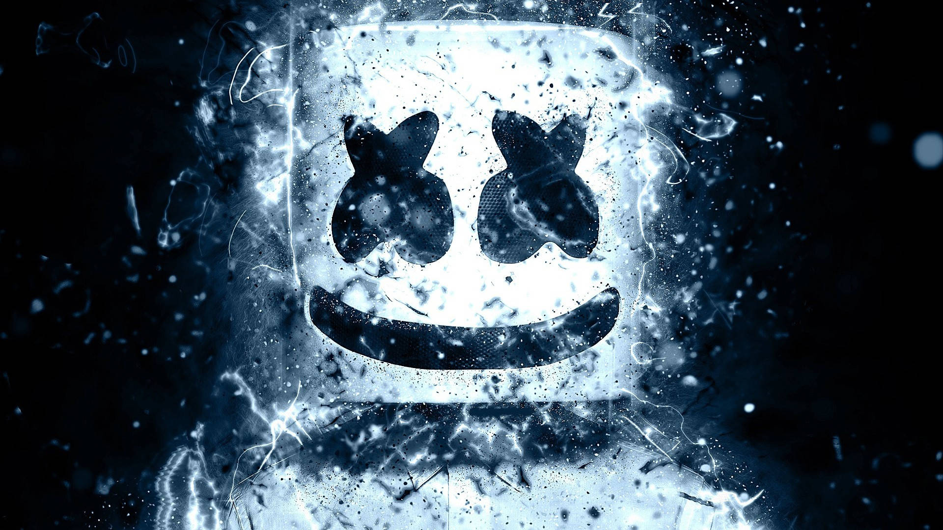 Black Marshmello, glowing ice sculpture, smiling face, Full HD Desktop Wallpaper
