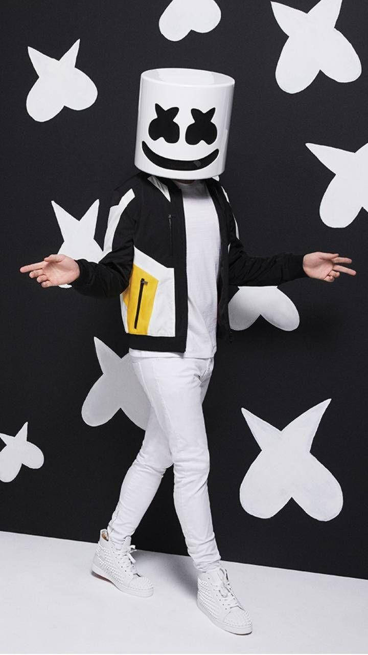 Marshmello, white Marshmello helmet, black jacket, HD Phone Wallpaper