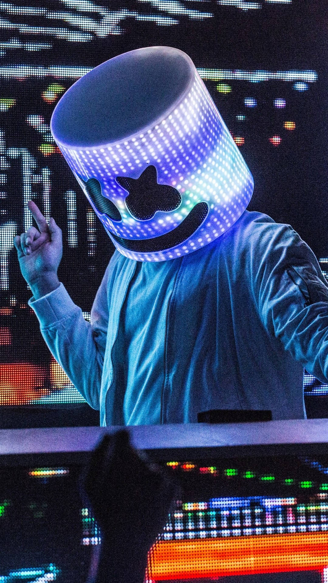 Marshmello, blue LED bucket hat, star and smiley face, Full HD Phone Wallpaper