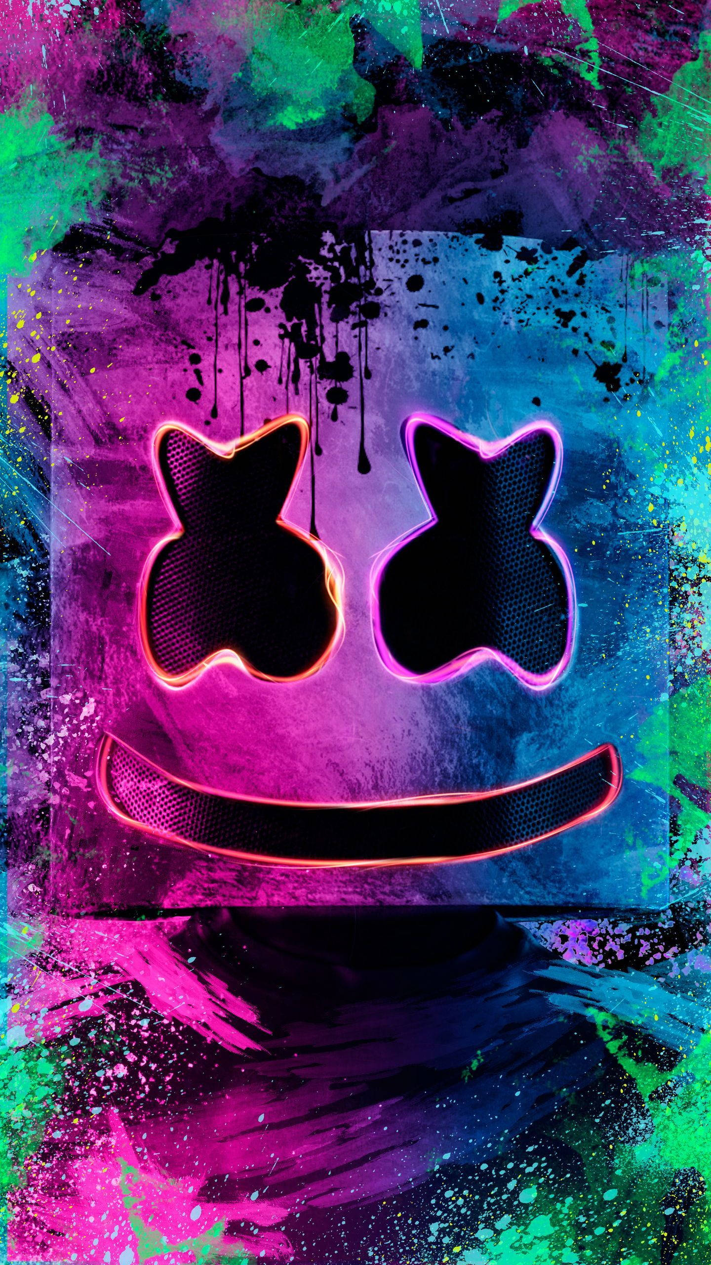 Marshmello, neon pink, orange, 2K Phone Wallpaper