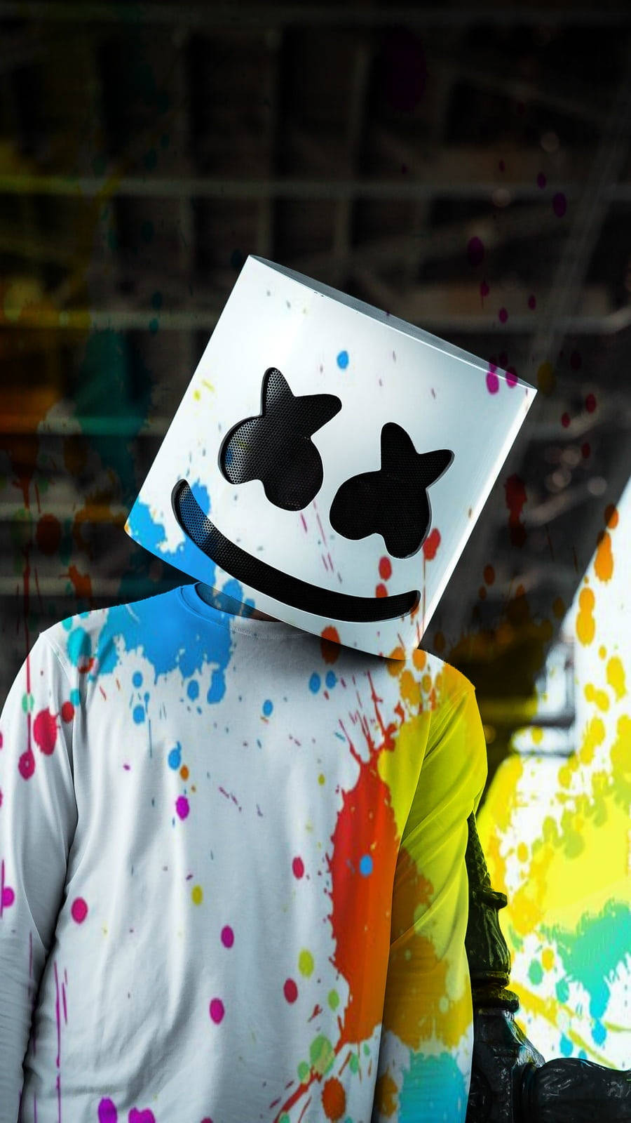 Multicolor Marshmello Painted Shirt, white square mask, black star eyes, HD Phone Wallpaper