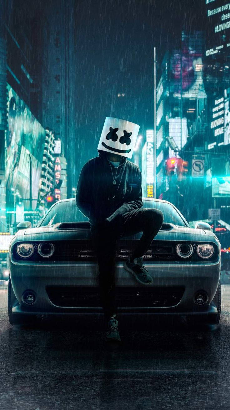 Marshmello, black, muscle car, HD Phone Wallpaper