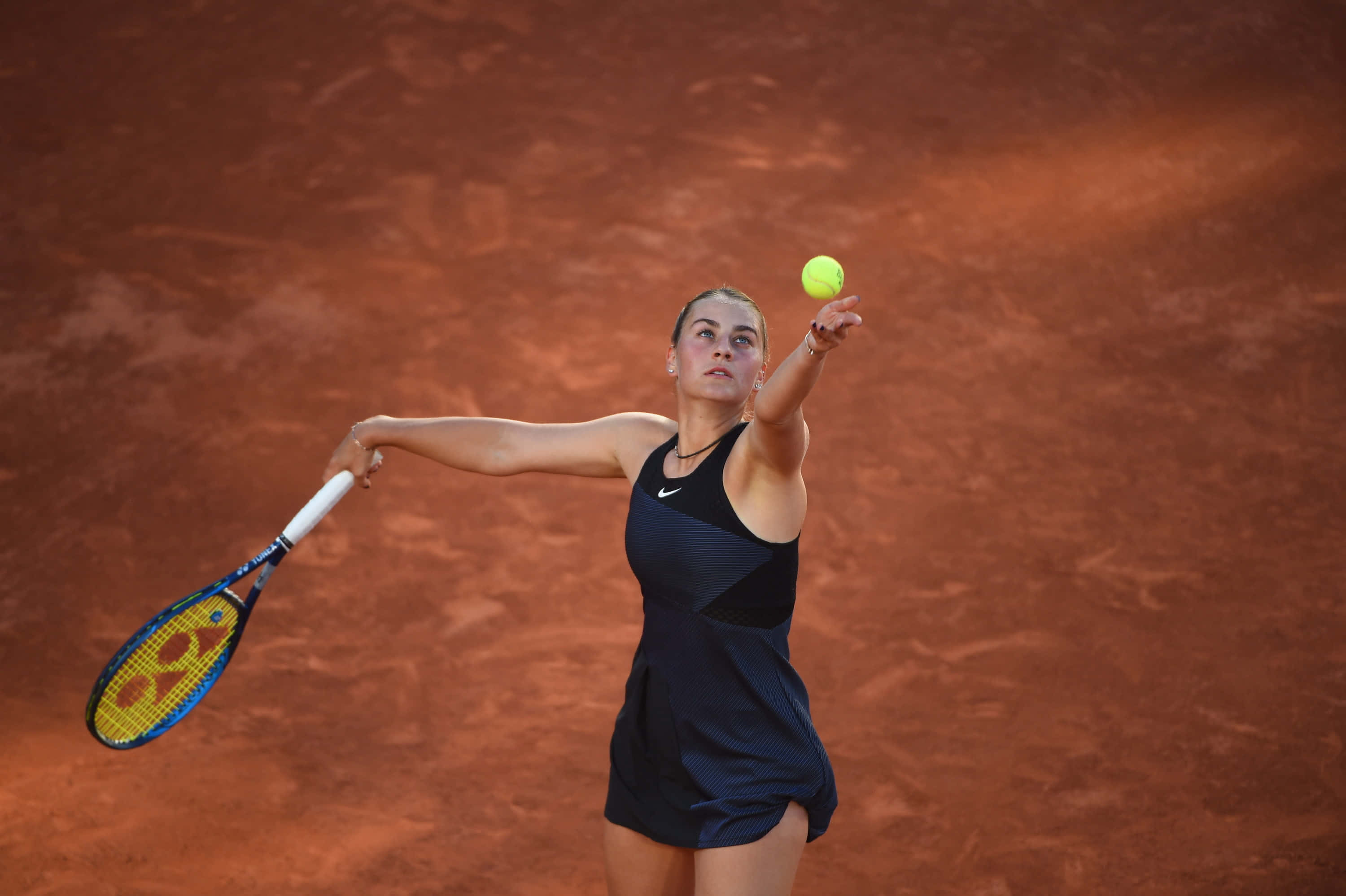 Marta Kostyuk, navy outfit, bright yellow ball, 2K Desktop Wallpaper