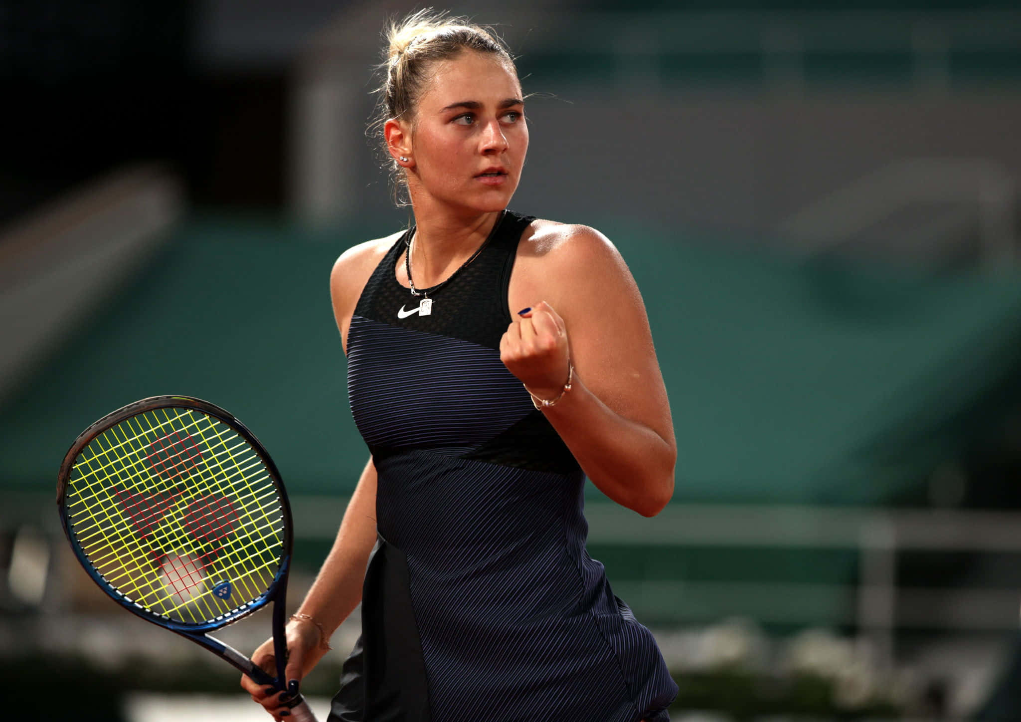 Marta Kostyuk, clay court, bright daylight, Full HD Desktop Wallpaper
