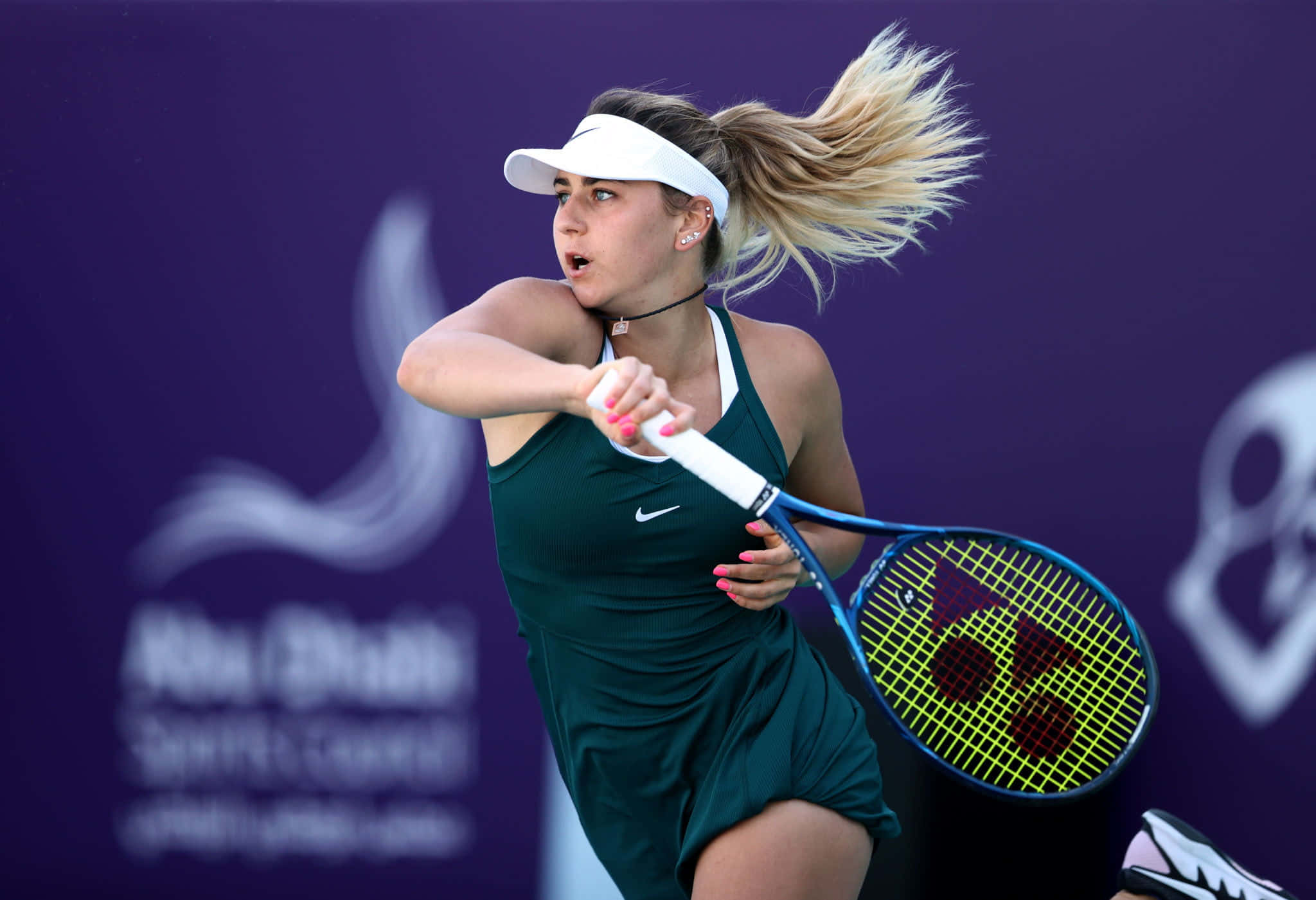 Marta Kostyuk, blonde hair, forehand, Full HD Desktop Wallpaper