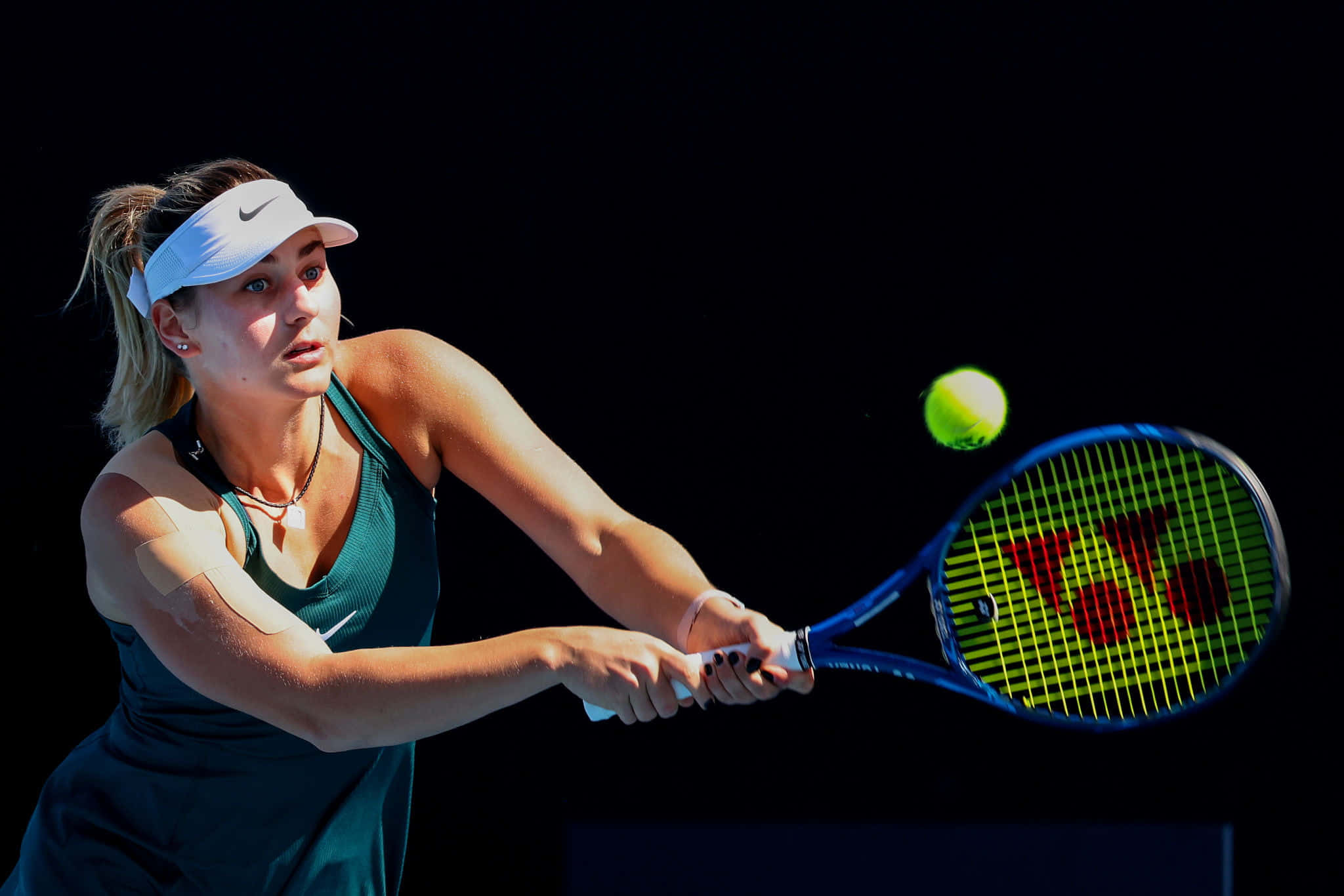 Marta Kostyuk, teal outfit, bright yellow ball, Full HD Desktop Wallpaper