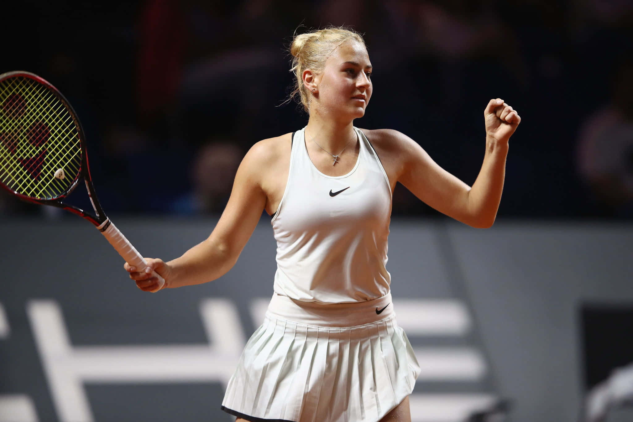 Marta Kostyuk, white gear, racket, Full HD Desktop Wallpaper