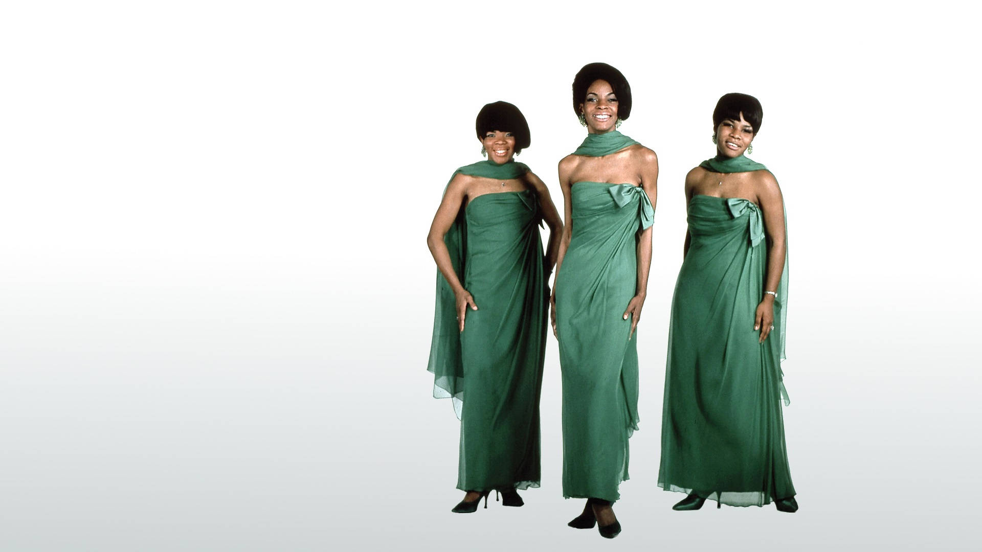 Martha And The Vandellas, 70s group, emerald green draped gowns, Full HD Desktop Wallpaper