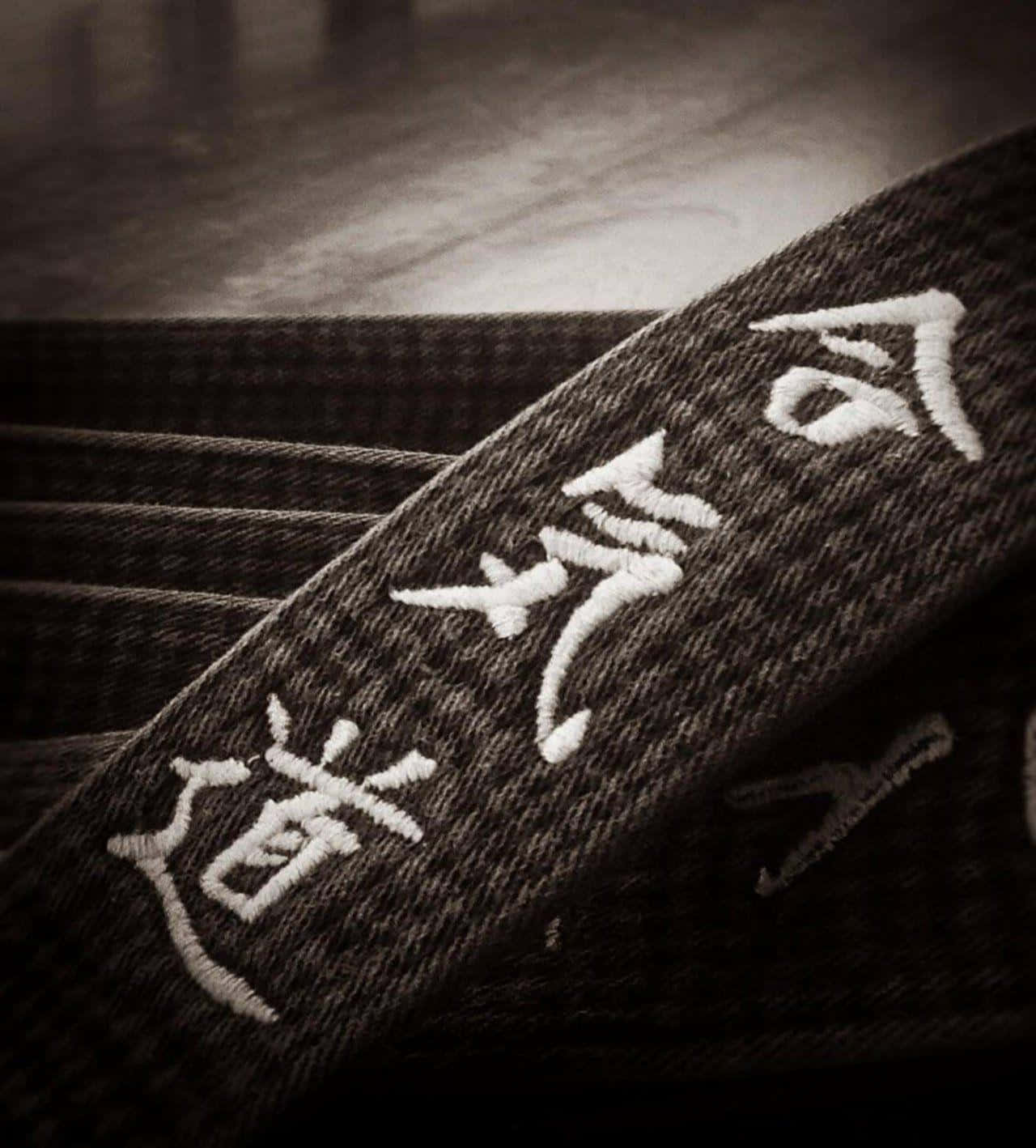 martial arts uniform, white embroidered kanji characters, dark textured martial arts belt, HD Phone Wallpaper