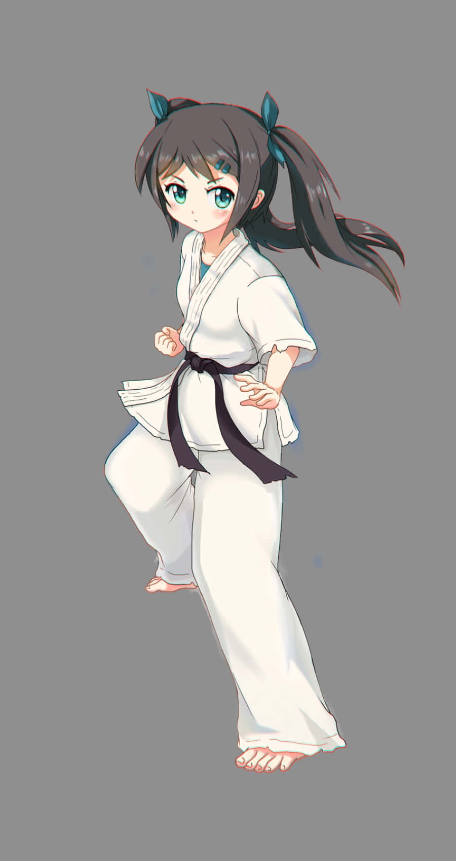 anime girl, white karate gi, black belt, HD Phone Wallpaper