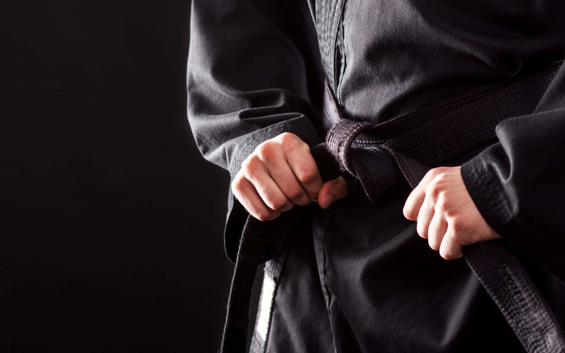 martial arts uniform, black martial arts belt, dark background, Full HD Desktop Wallpaper