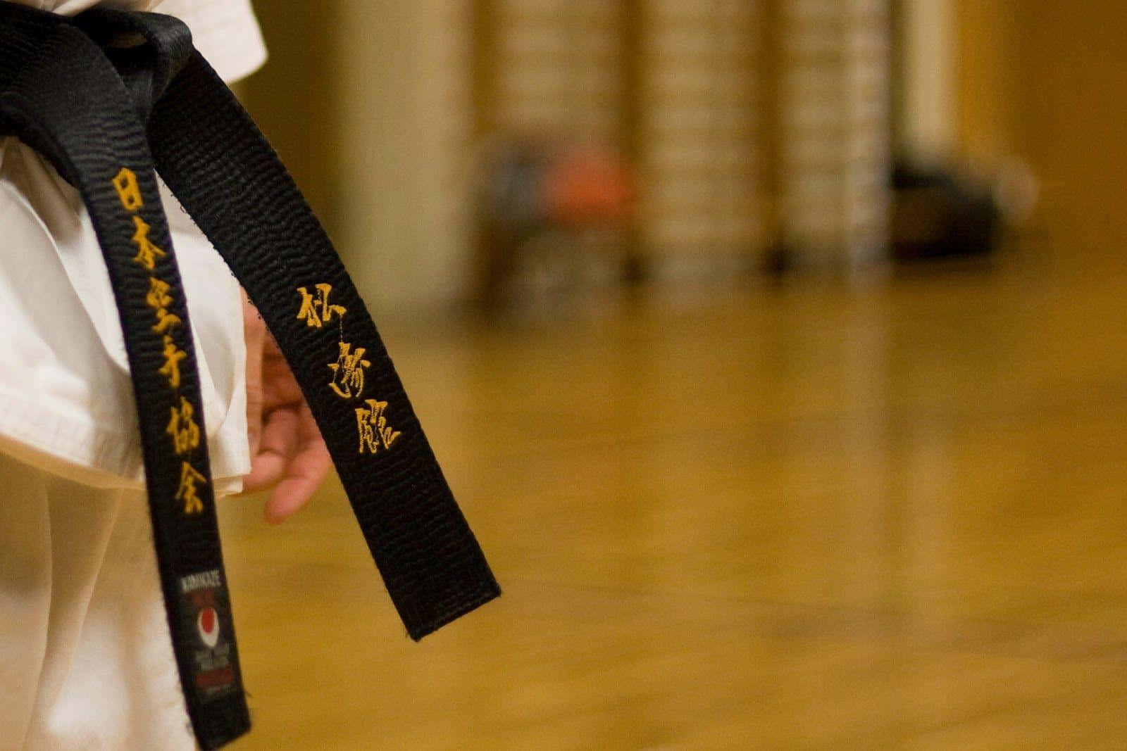 black karate belt, gold Japanese characters, dojo, HD Desktop Wallpaper