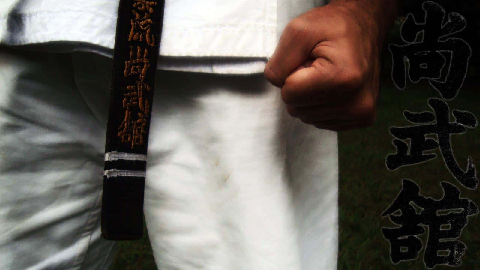 martial artist, black belt, gold kanji, HD Desktop Wallpaper