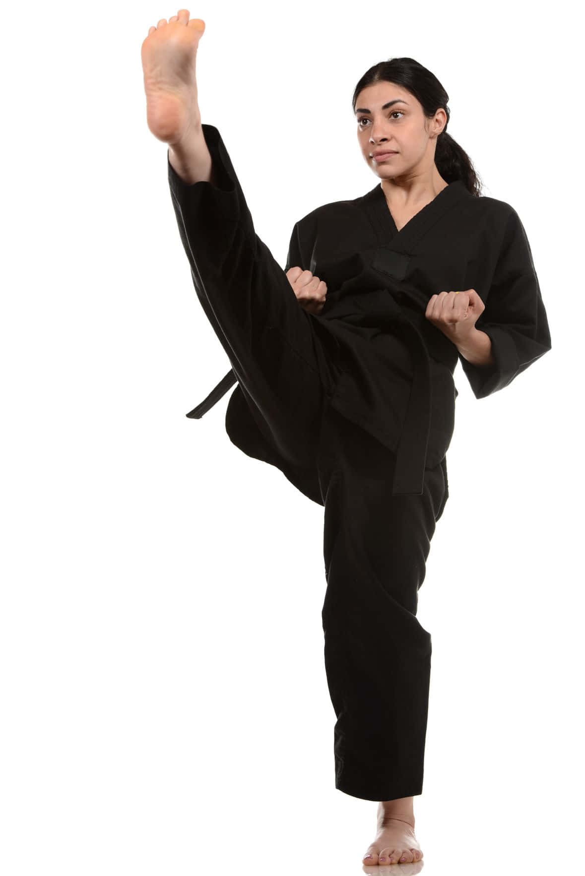 martial arts uniform, black martial arts uniform, high kick, HD Phone Wallpaper