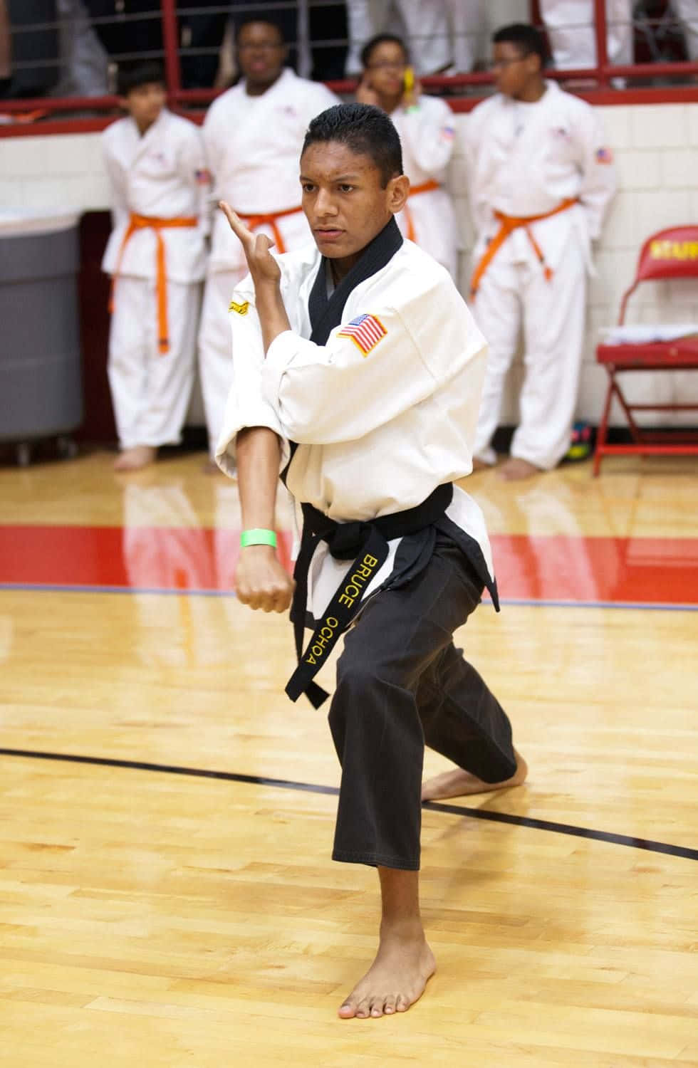 white gi, black belt, polished wooden gym floor, HD Phone Wallpaper