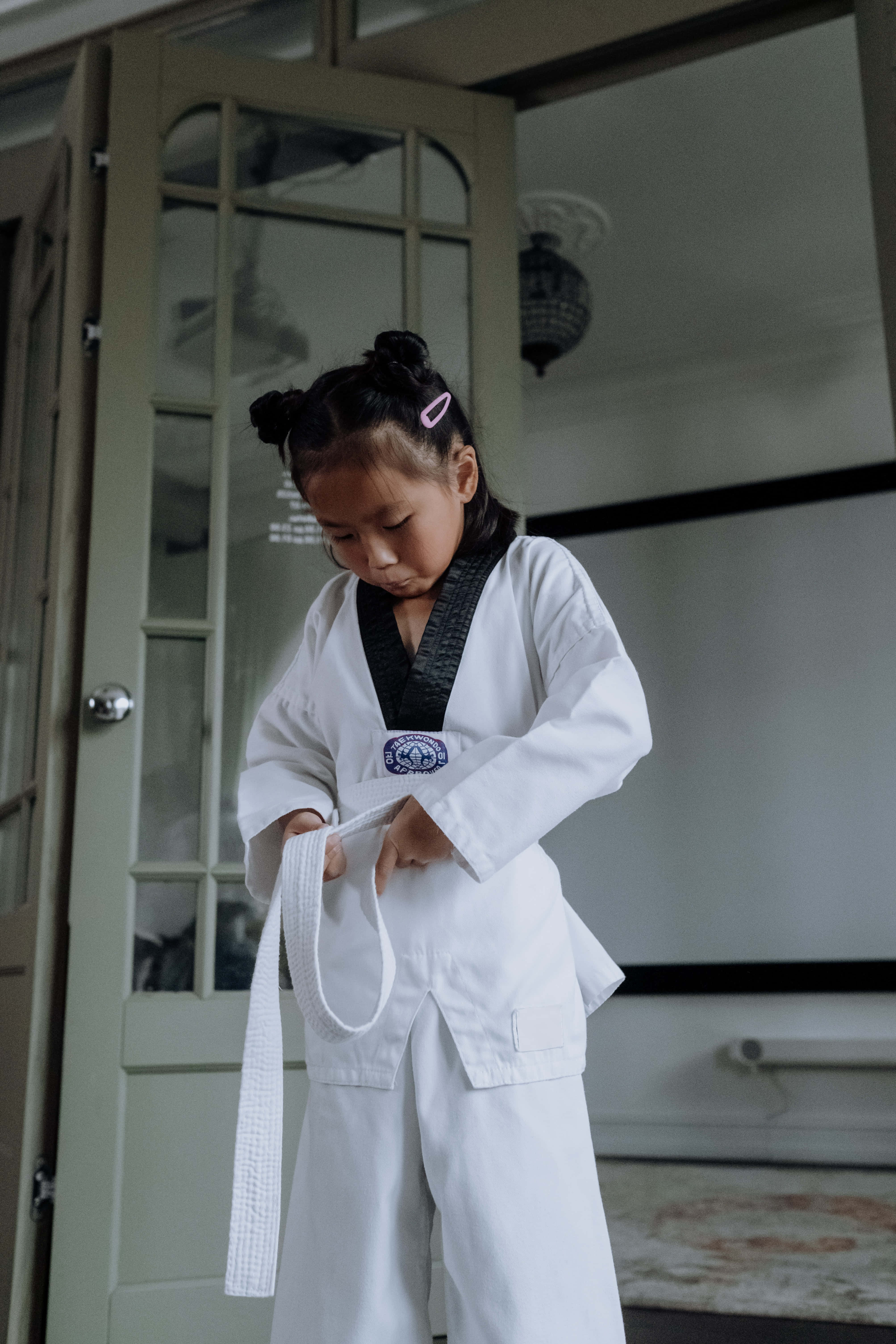 Taekwondo uniform, white taekwondo uniform, white belt, 5K Phone Wallpaper