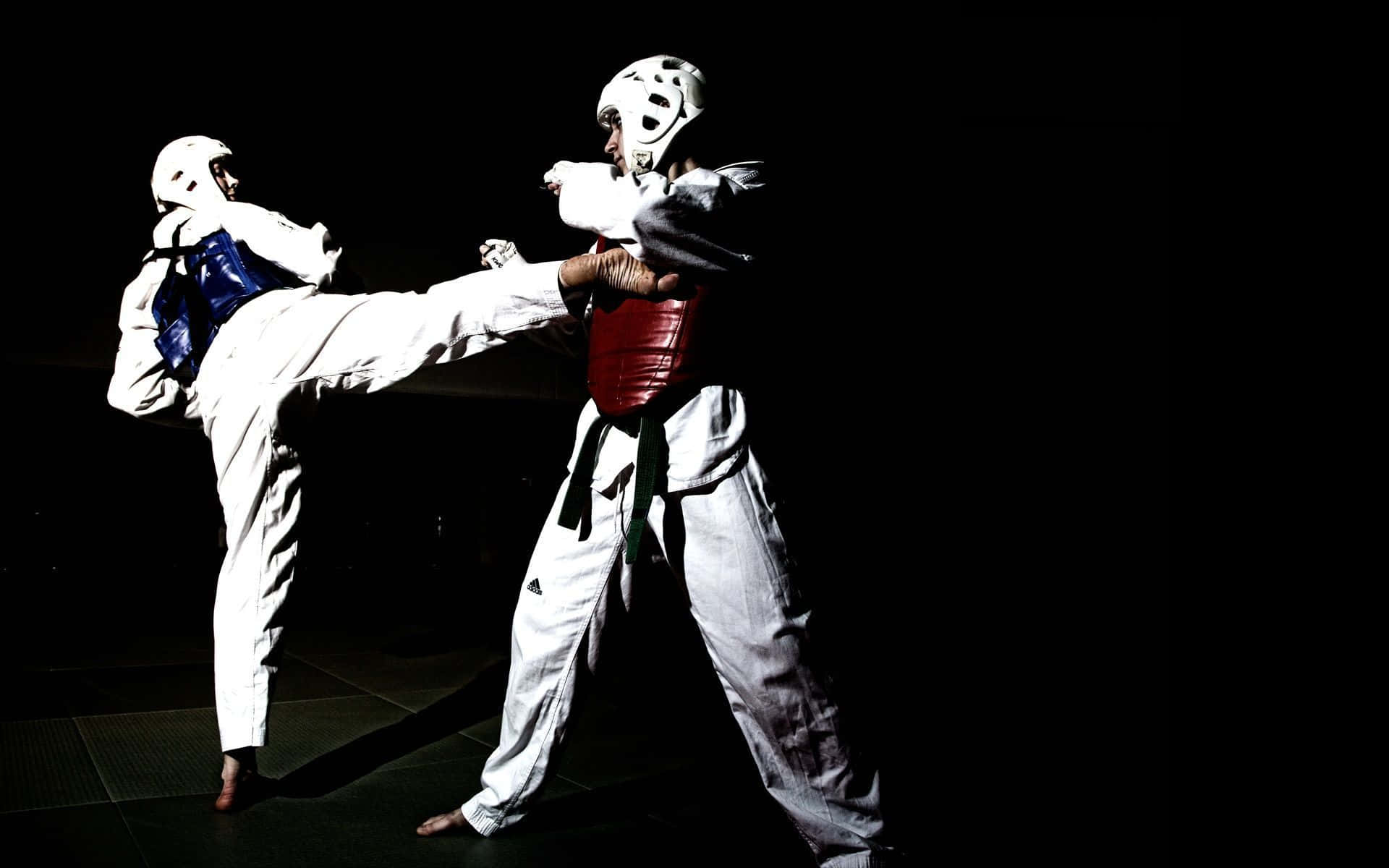 taekwondo fighters, white uniforms, protective gear, Full HD Desktop Wallpaper