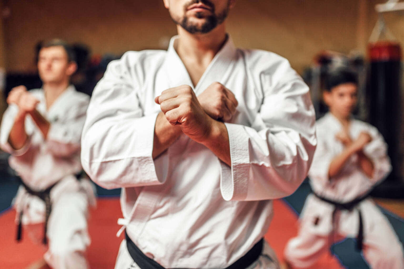 white gi, black belt, kata stance, HD Desktop Wallpaper