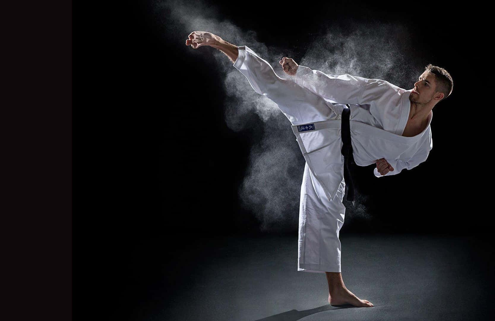 martial artist, white gi, high kick, HD Desktop Wallpaper