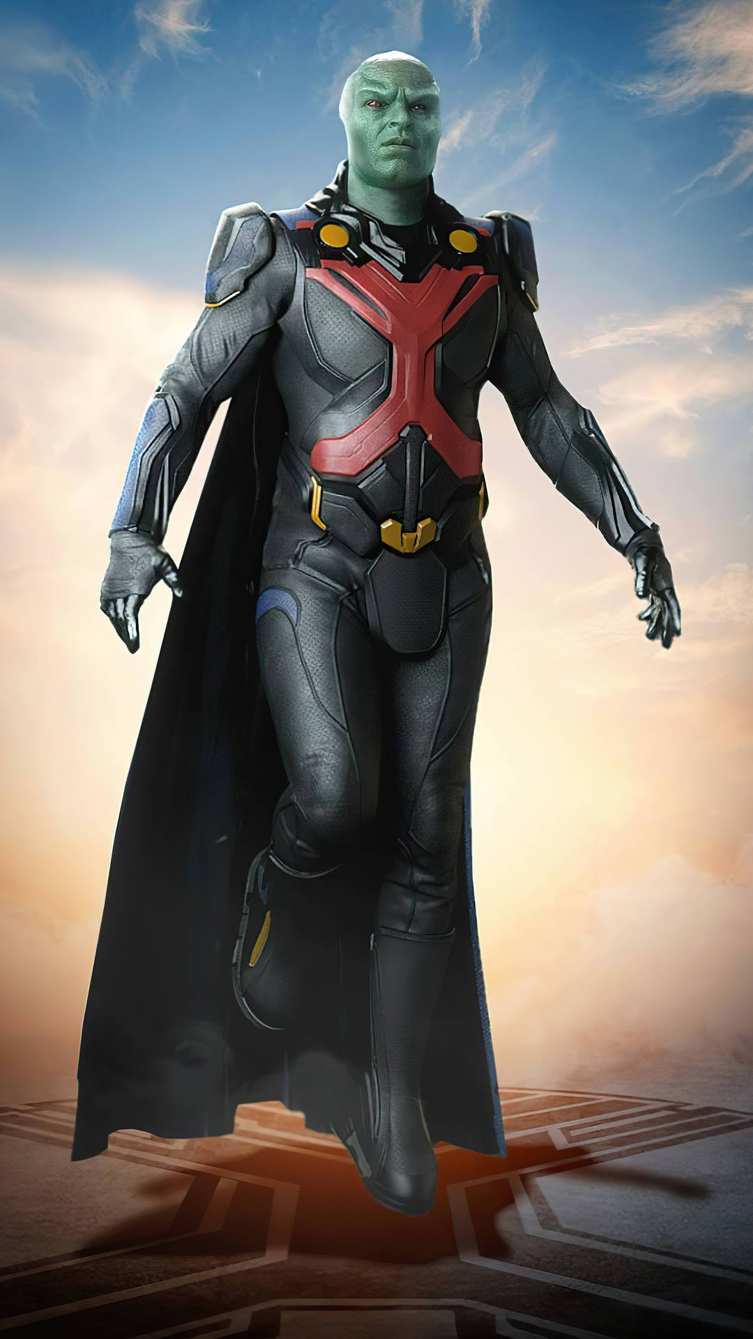 Martian Manhunter, green-skinned, black and red suit, Full HD Phone Wallpaper