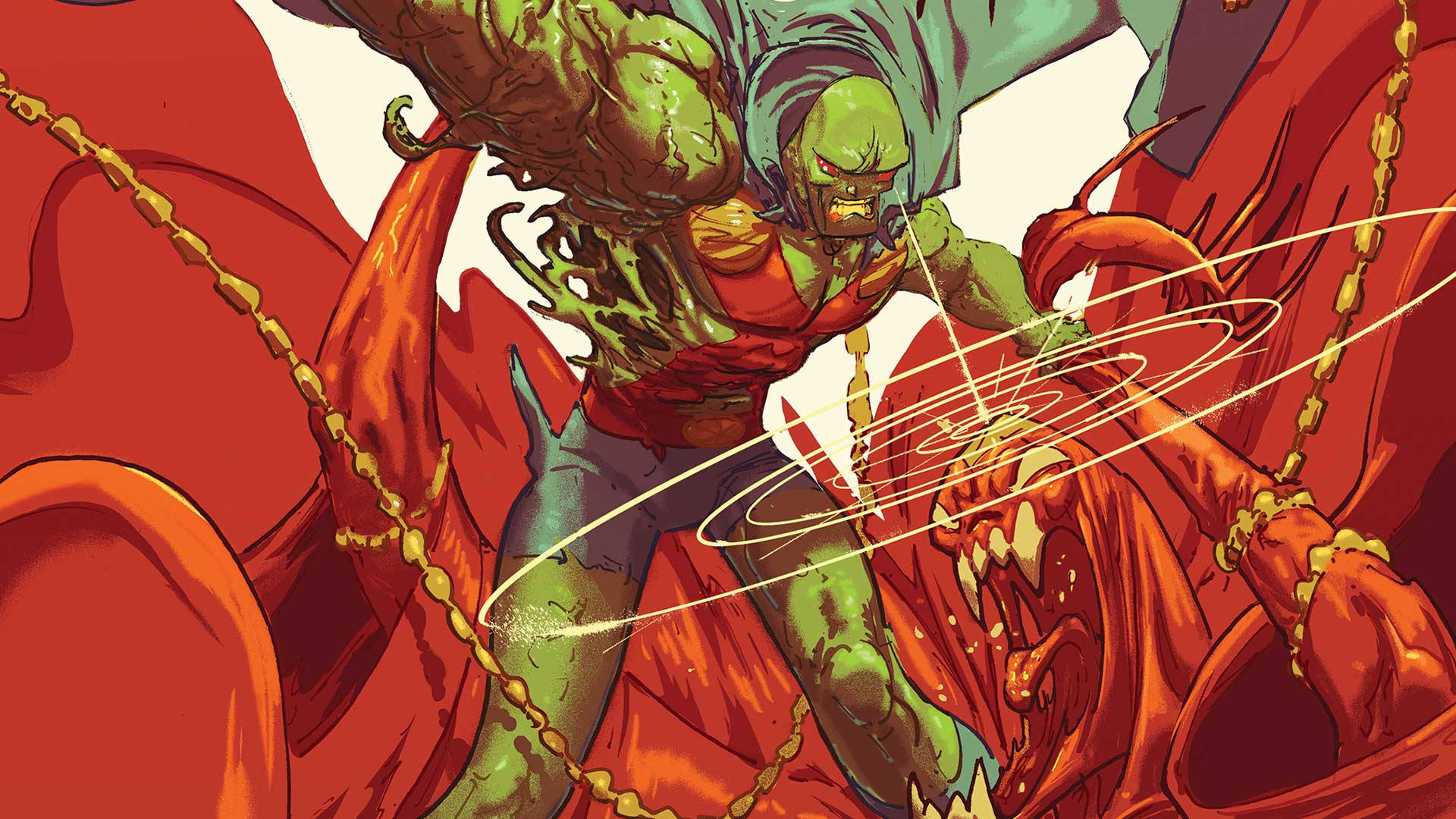 Martian Manhunter, red armor, monstrous red beast, Full HD Desktop Wallpaper