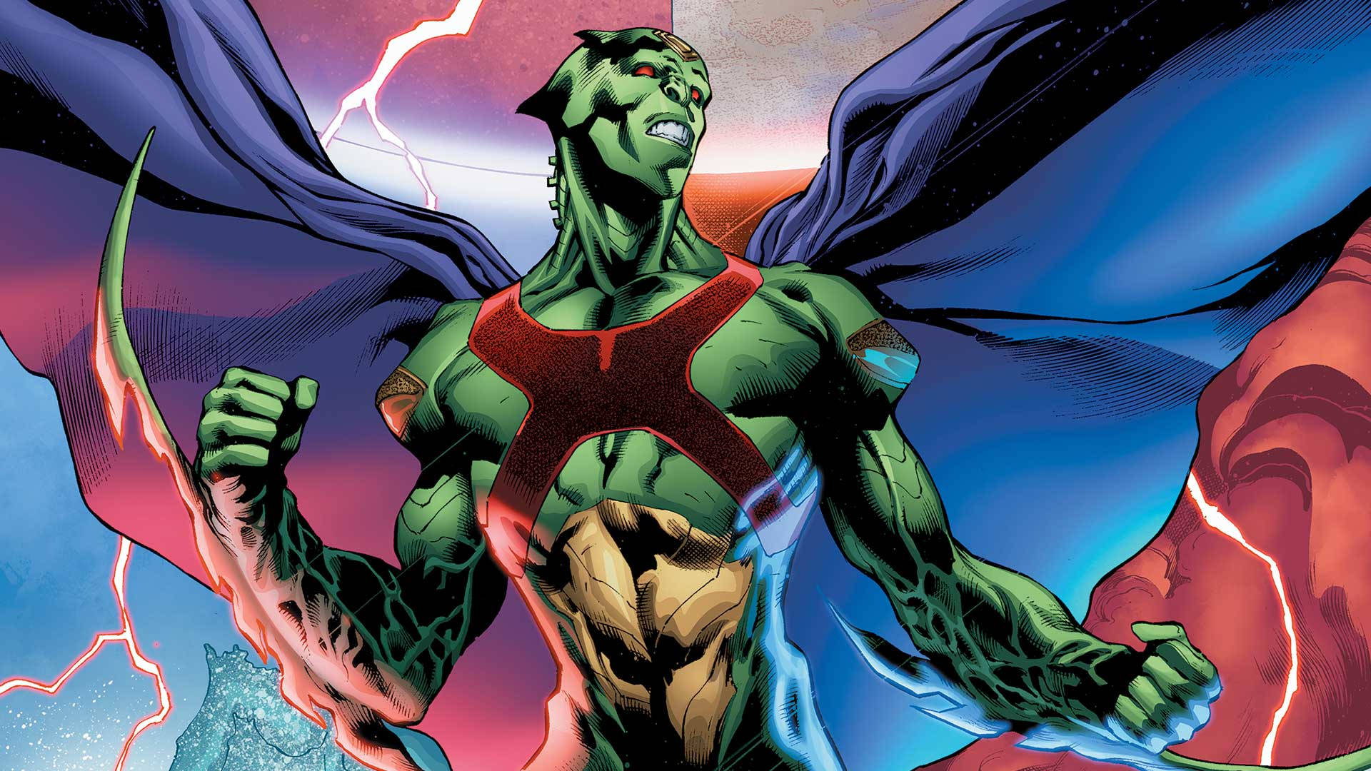 Martian Manhunter, green-skinned, red eyes, Full HD Desktop Wallpaper