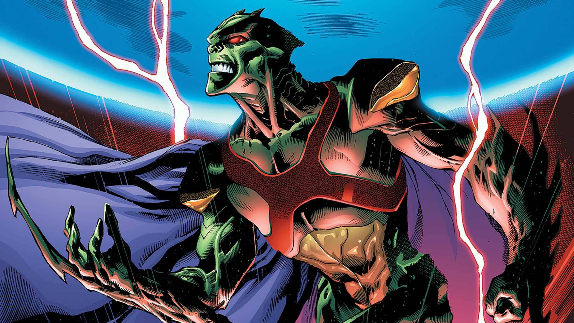 Martian Manhunter, green-skinned, red eyes, Full HD Desktop Wallpaper