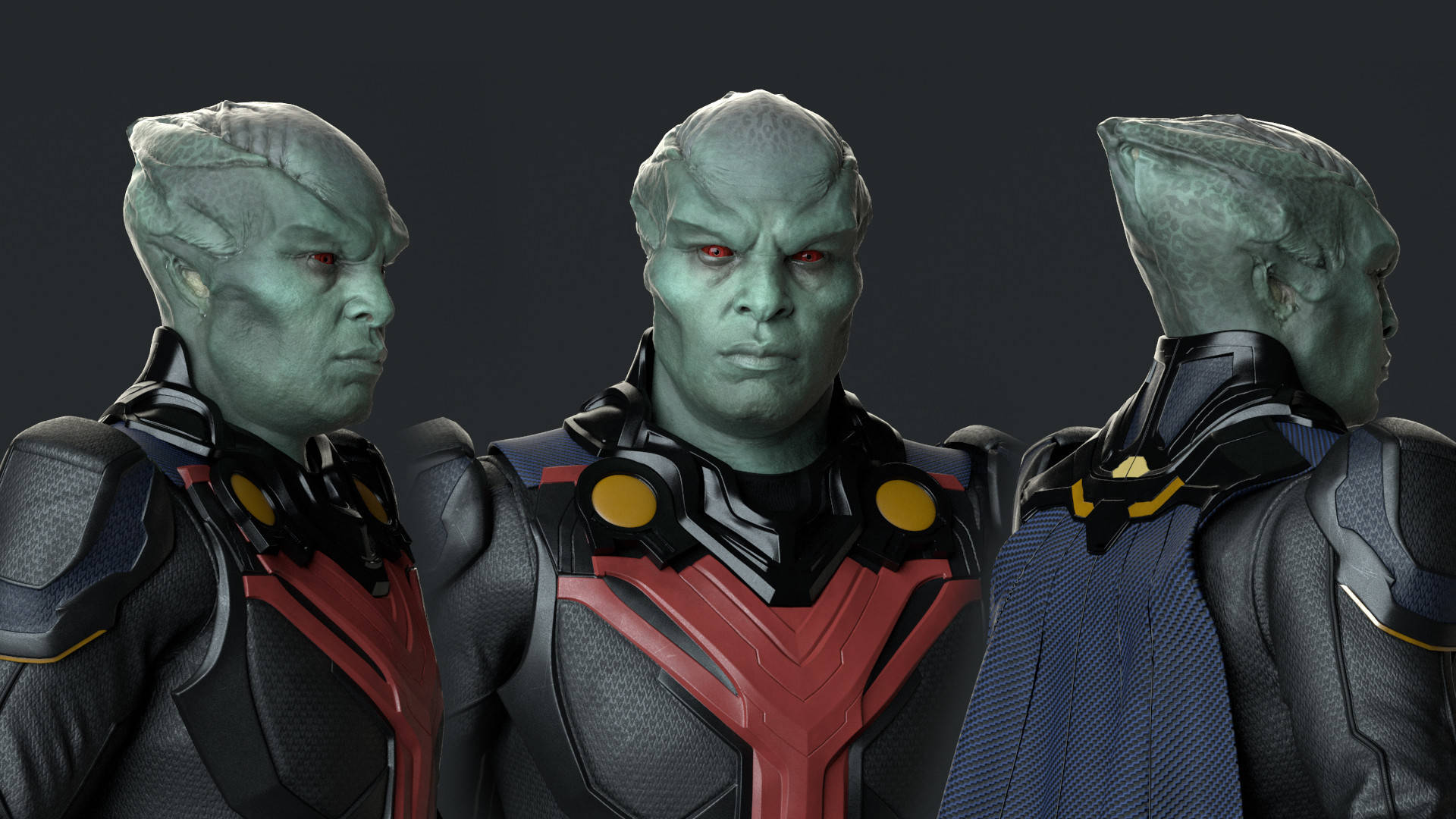 Martian Manhunter, futuristic armor, dark background, Full HD Desktop Wallpaper