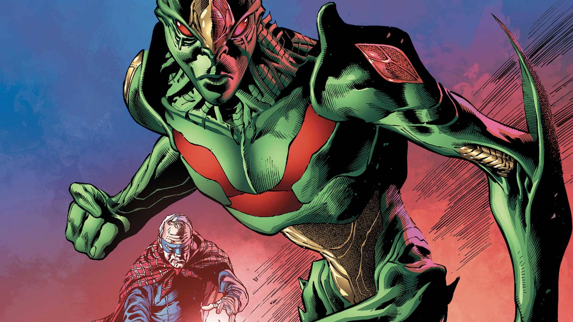 Martian Manhunter, green-skinned, red eyes, Full HD Desktop Wallpaper