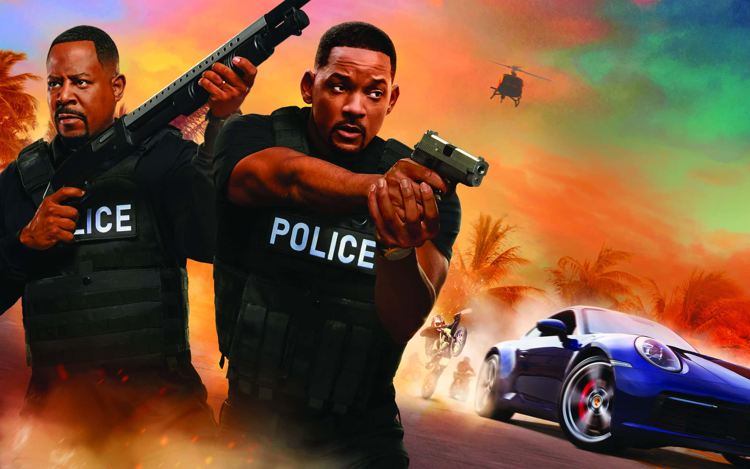Martin Lawrence, tactical gear, fiery tropical backdrop, 2K Desktop Wallpaper