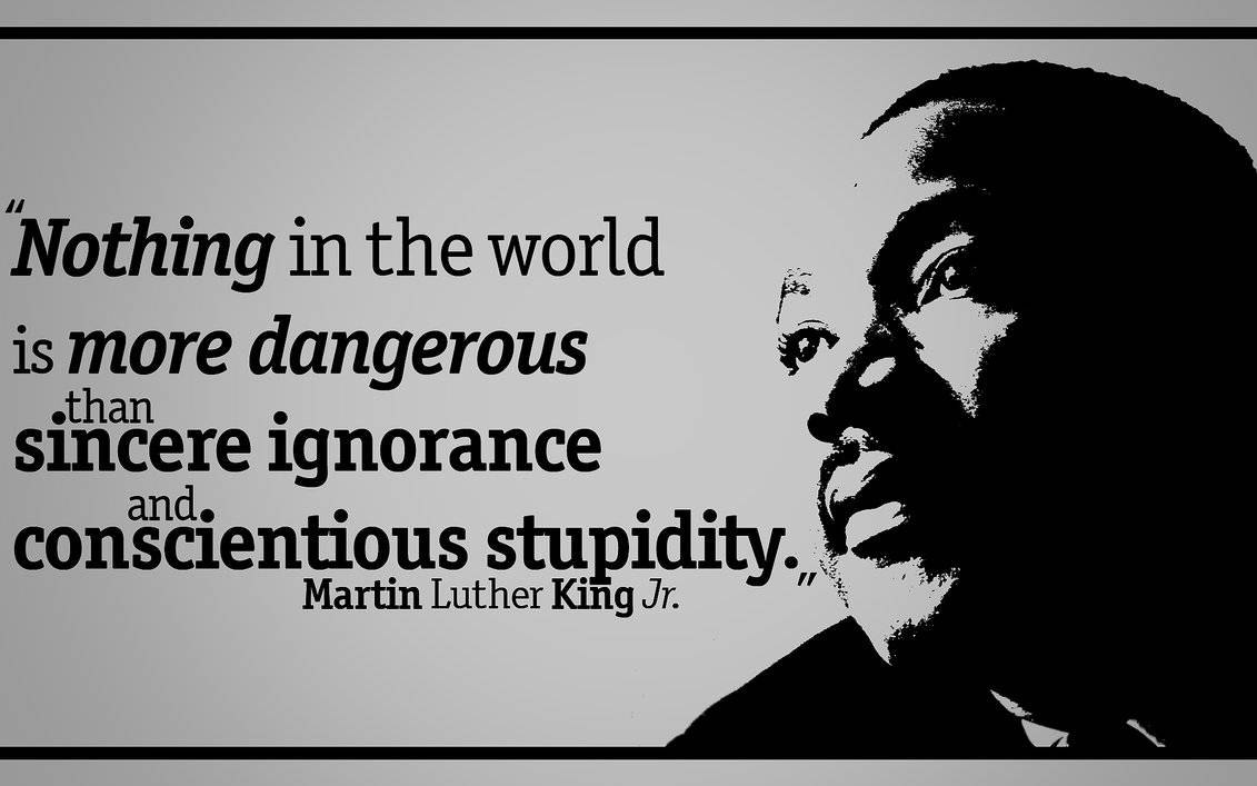 Martin Luther King Jr, black and white portrait, quote about ignorance and stupidity, SD Desktop Wallpaper