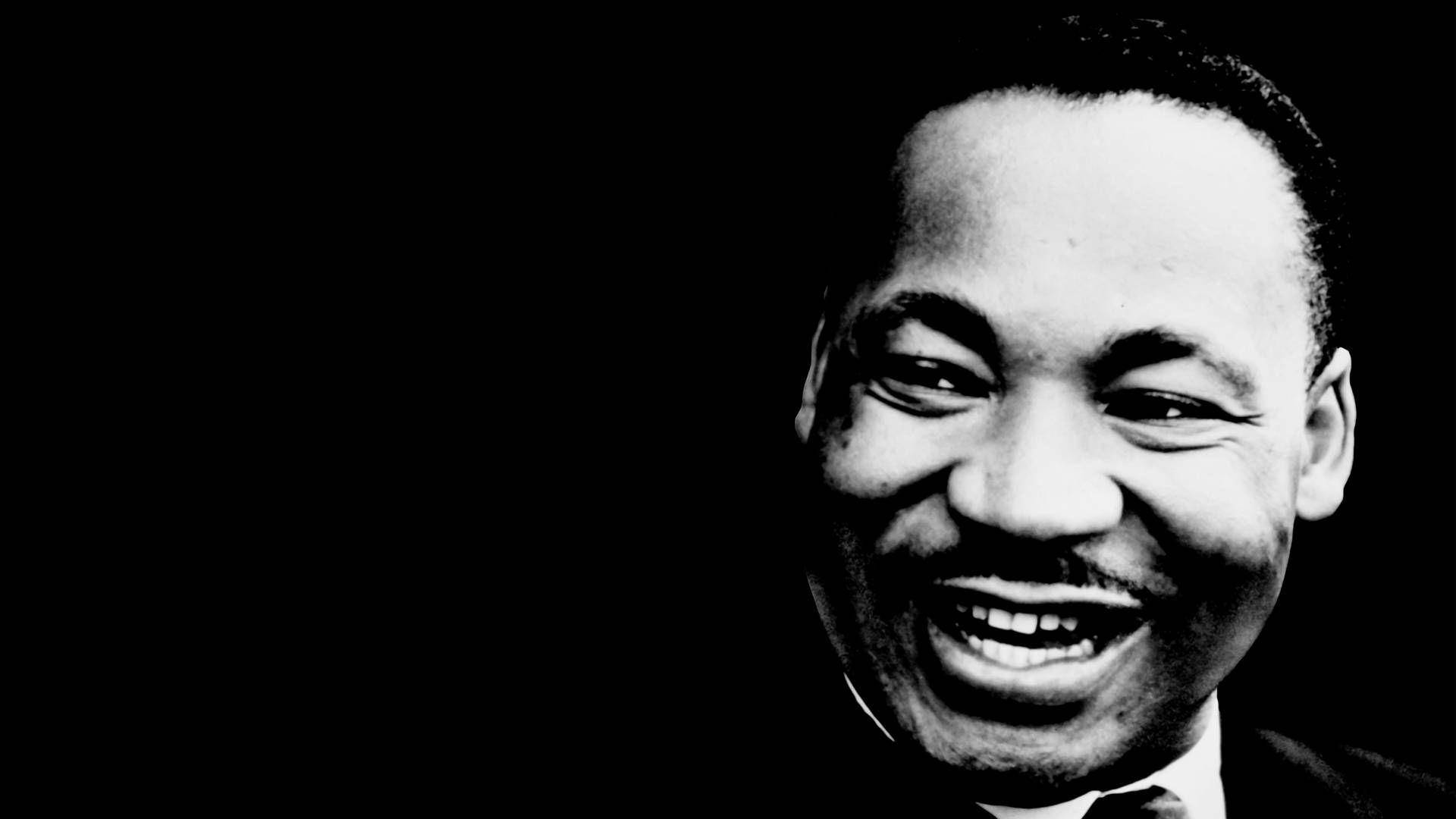 Martin Luther King Jr., black and white portrait, smiling, Full HD Desktop Wallpaper
