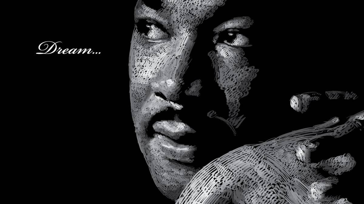 Martin Luther King Jr, Dream..., monochrome illustrated portrait, SD Desktop Wallpaper