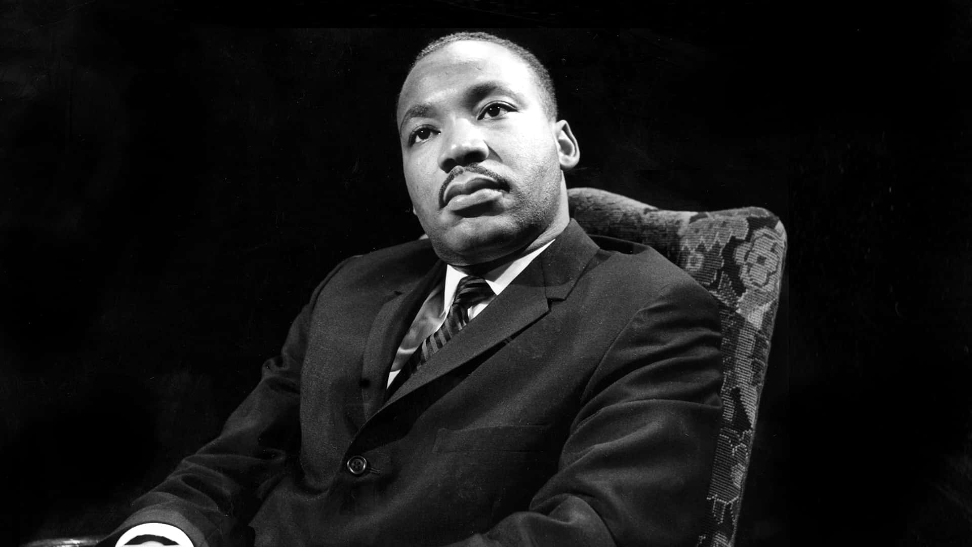 Martin Luther King Jr, black and white portrait, patterned chair, Full HD Desktop Wallpaper