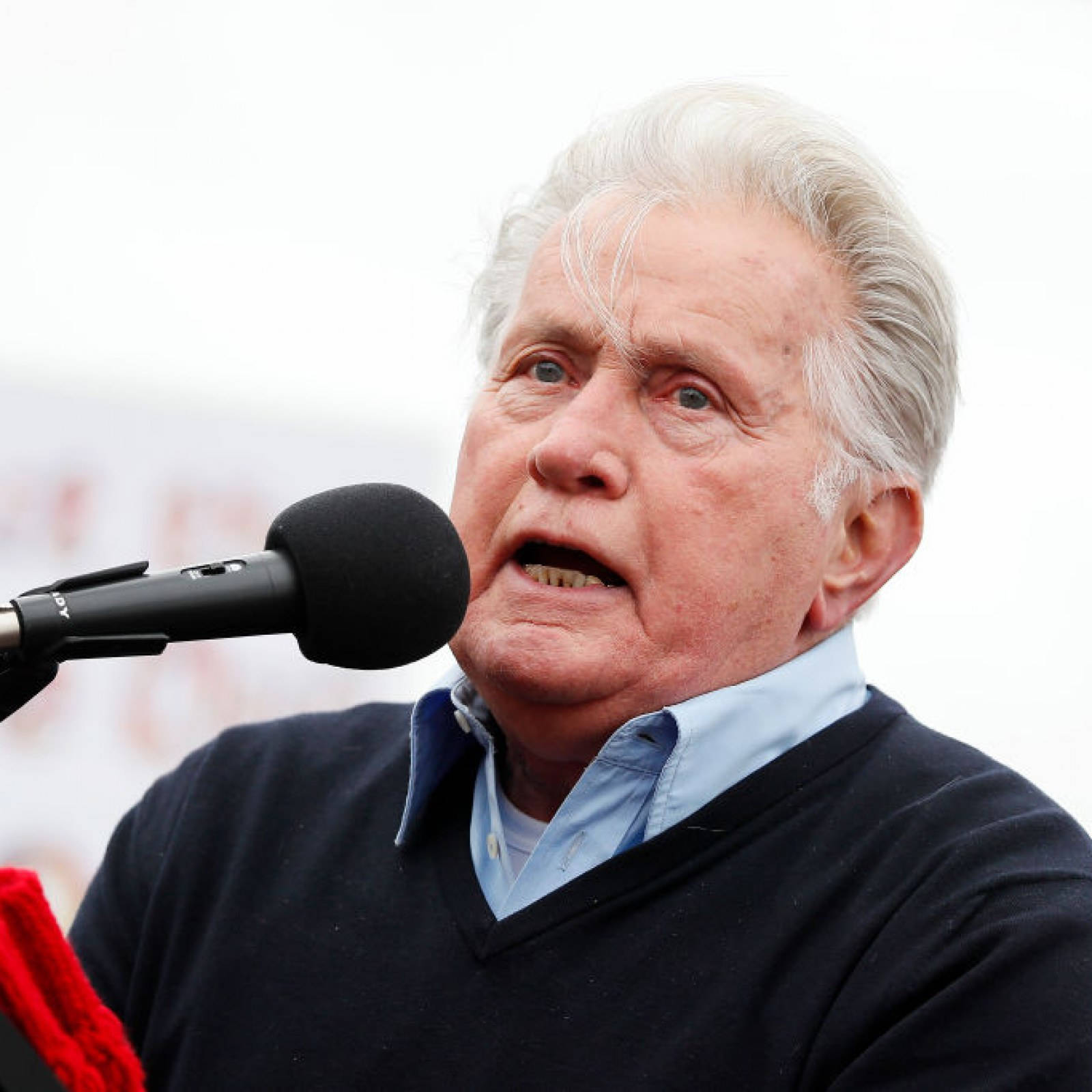 Martin Sheen, black microphone, overcast skies, HD Desktop Wallpaper