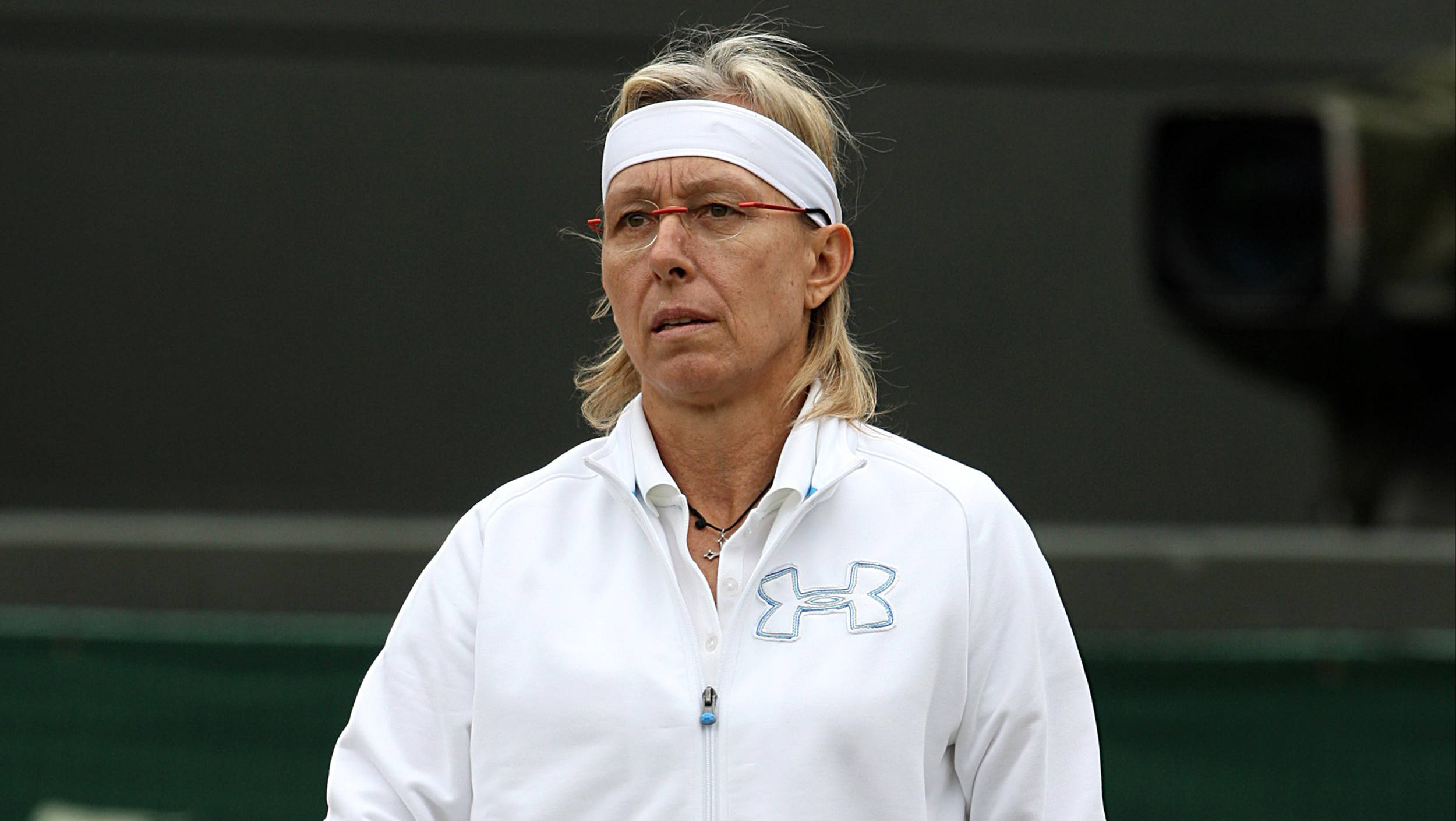Martina Navratilova, white Under Armour jacket, headband, Full HD Desktop Wallpaper