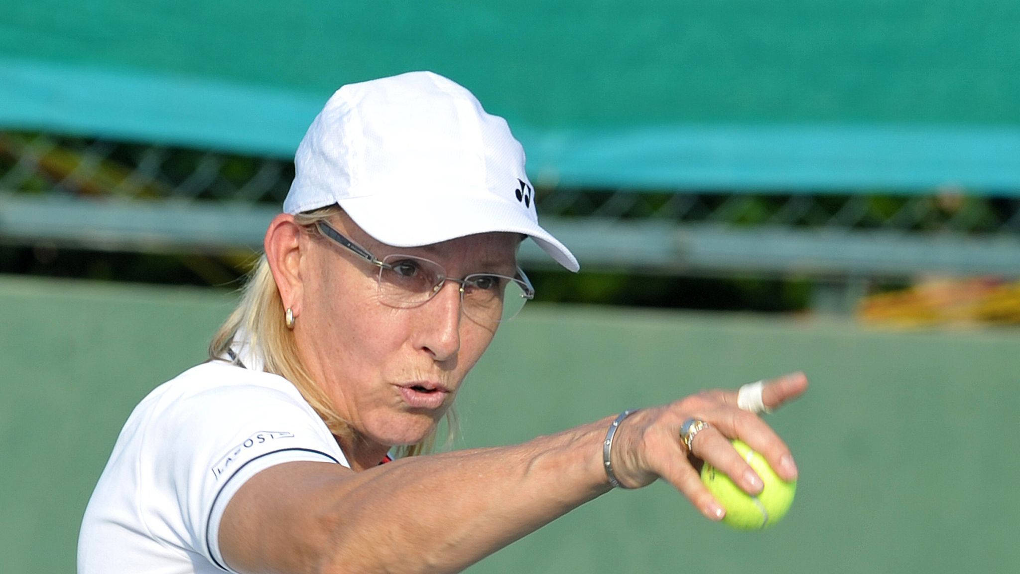 Martina Navratilova, white gear, bright yellow ball, Full HD Desktop Wallpaper