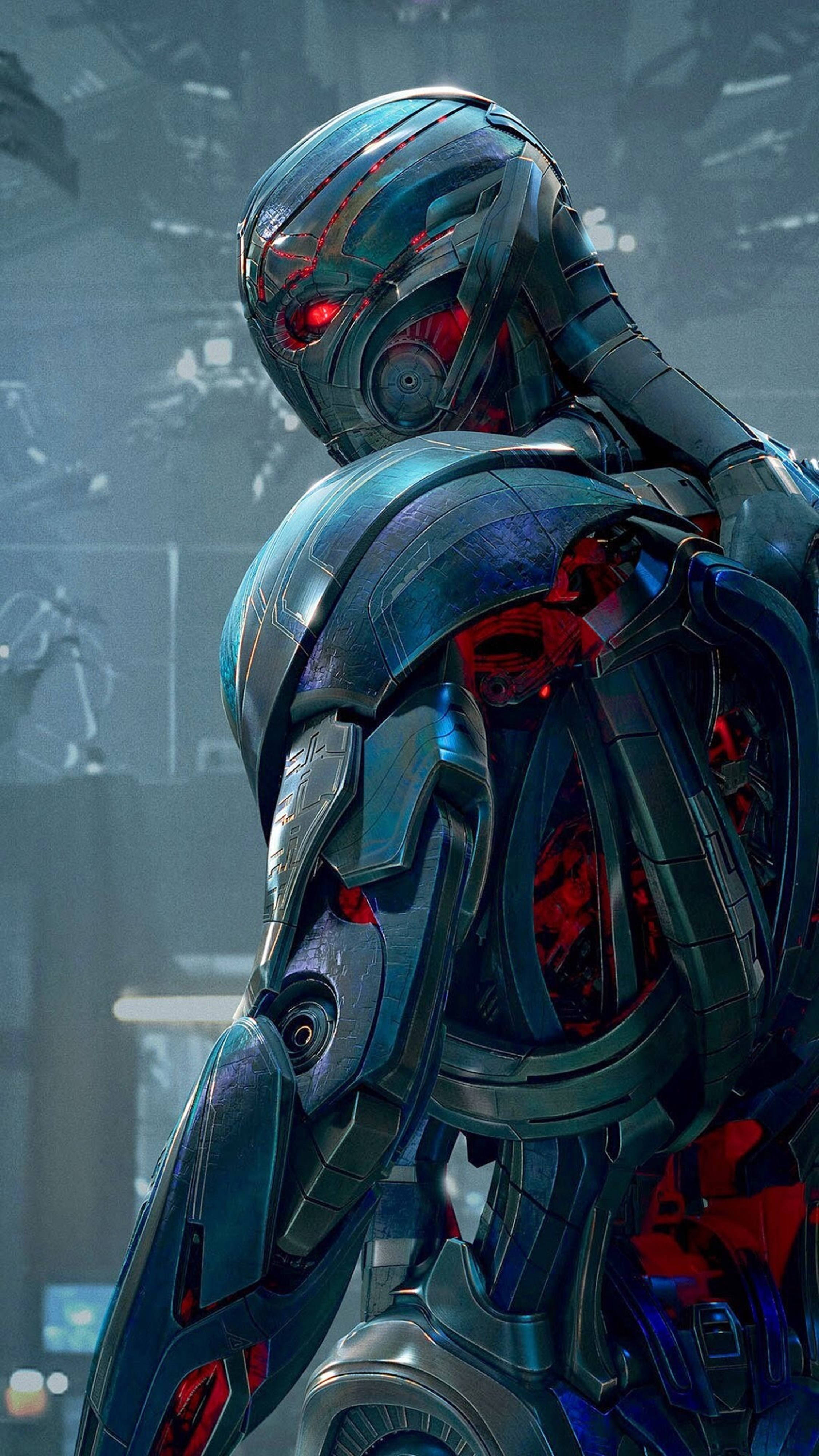 Marvel 4K Phone, blue and red armored robot, glowing red eyes, 4K Phone Wallpaper