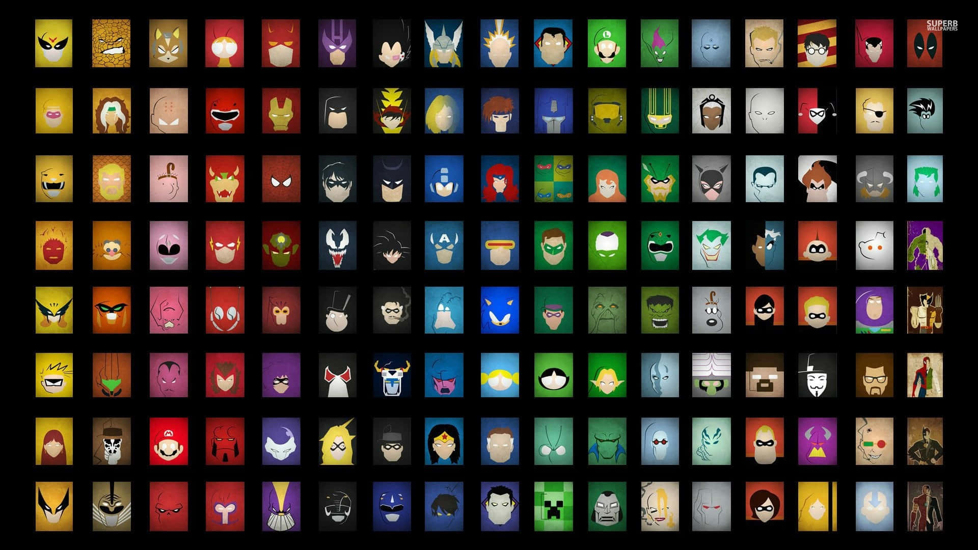 Marvel Aesthetic Laptop, pixel-art character icons, superheroes, Full HD Desktop Wallpaper