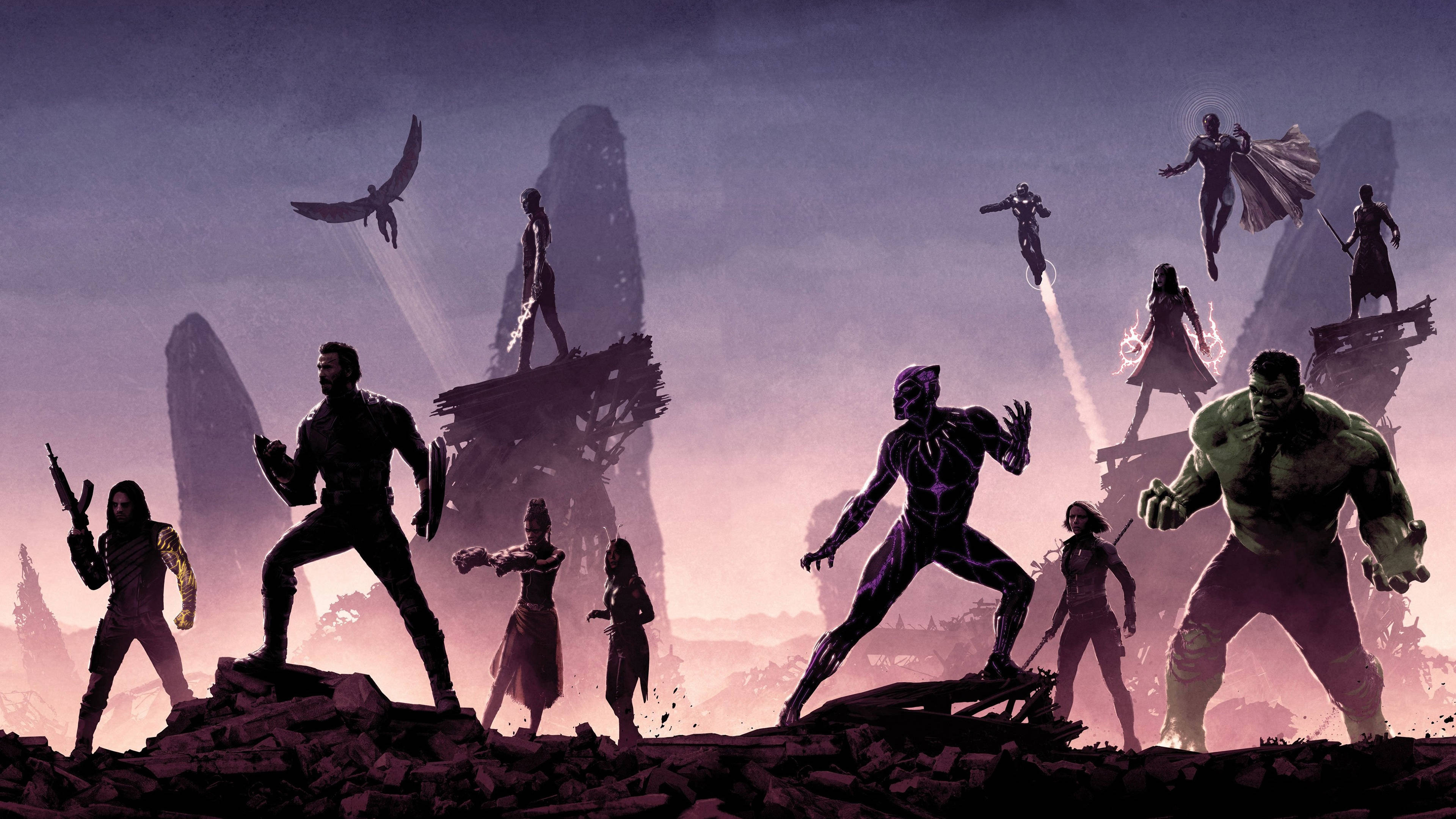 Marvel, superheroes, shattered ruins, 4K Desktop Wallpaper