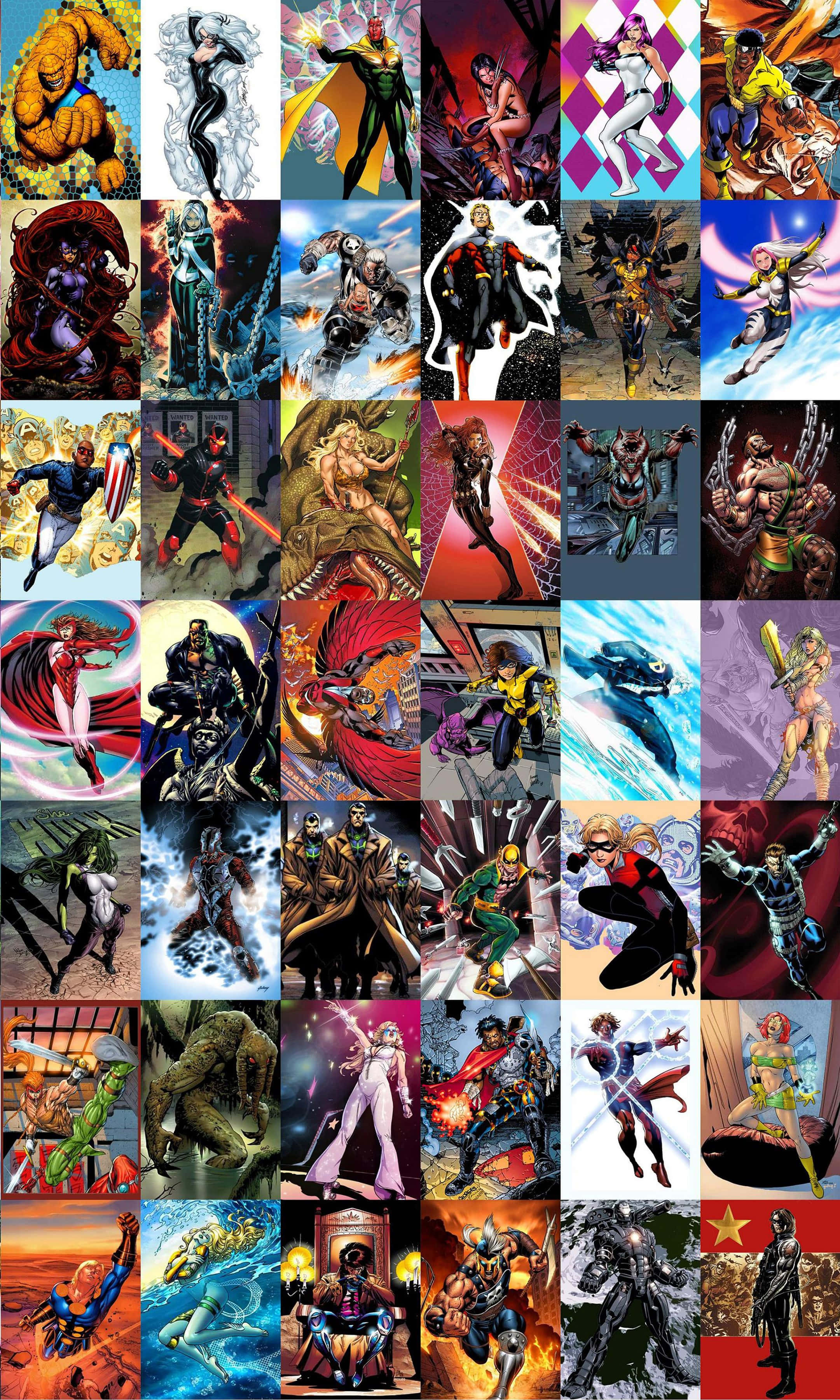 Marvel, Android, comic book collage, 2K Phone Wallpaper