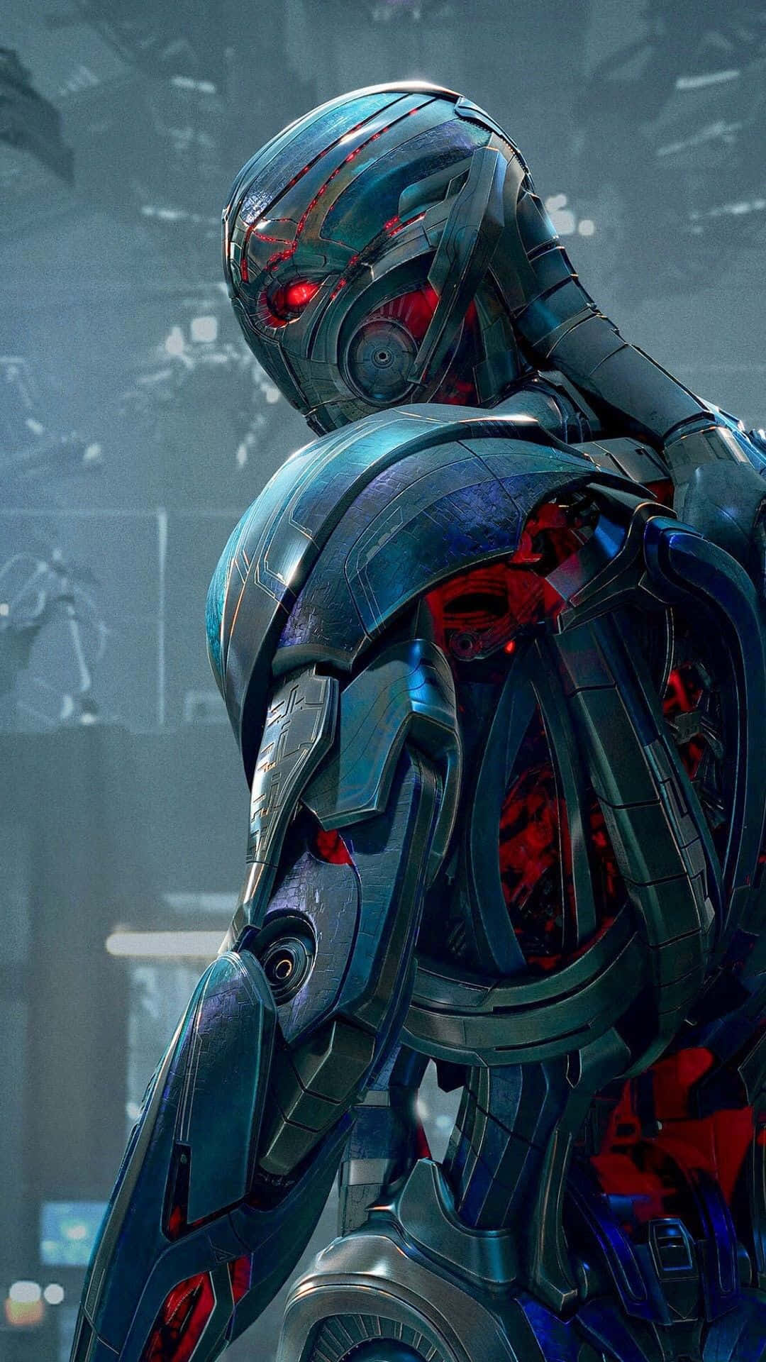 Marvel Android, glowing red eyes, blue metallic plating, Full HD Phone Wallpaper