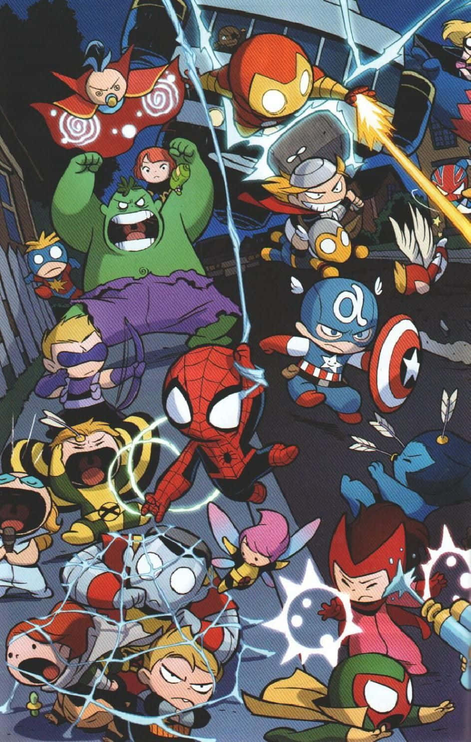 Marvel Art iPhone, chibi superheroes, lightning, HD Phone Wallpaper