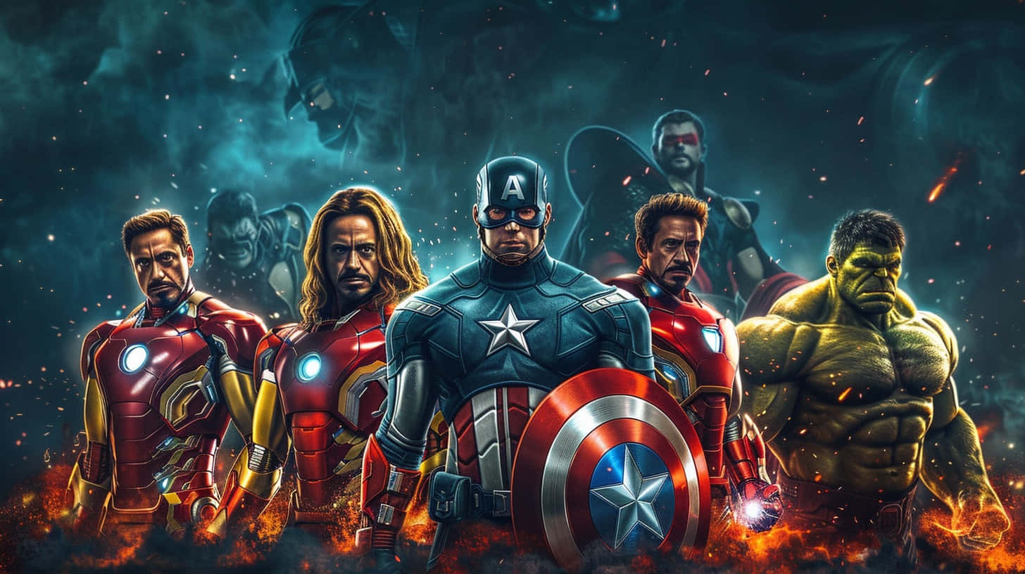 Avengers, fiery battle stance, cosmic darkness, HD Desktop Wallpaper