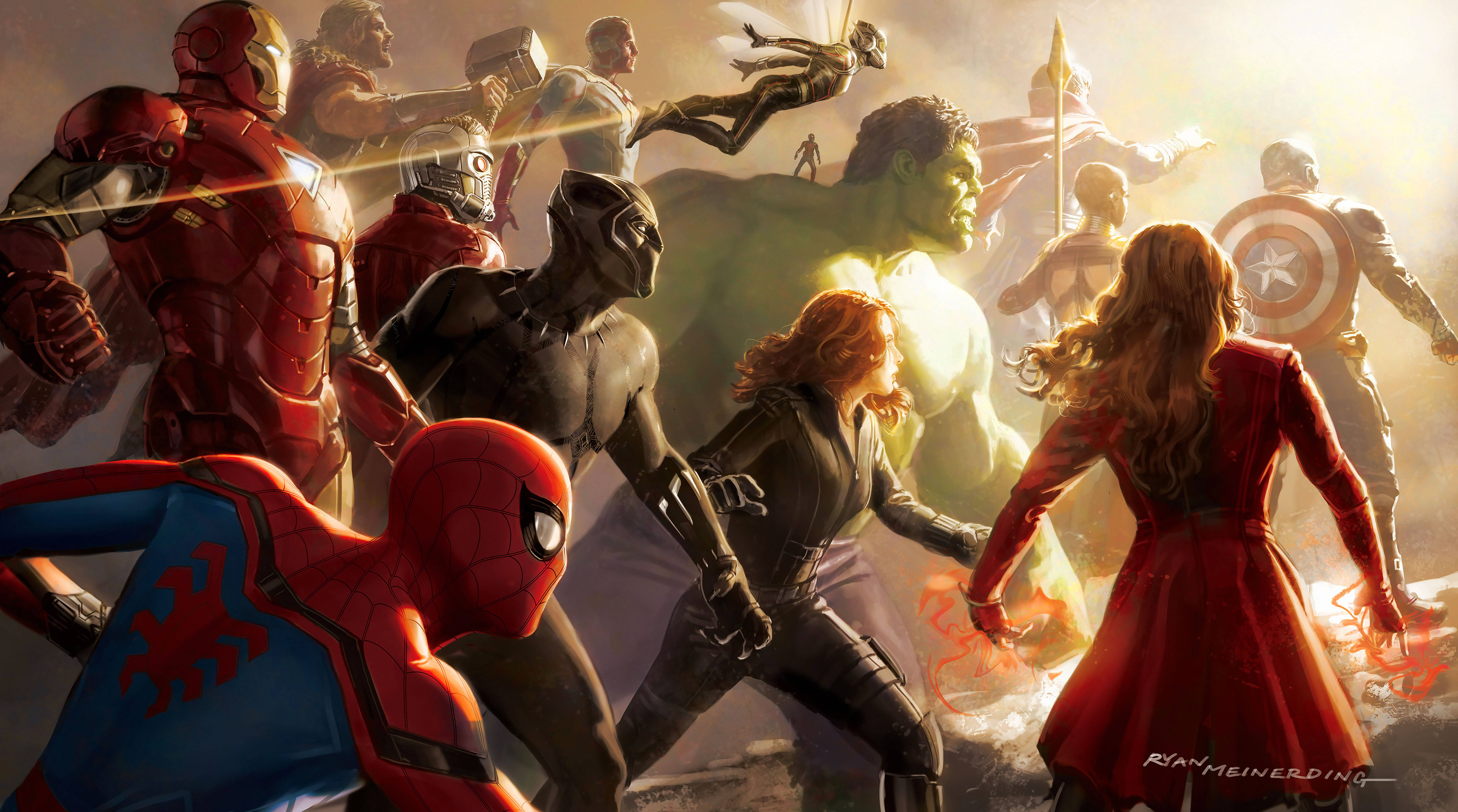 Marvel Avengers 3d, superhero team, sunlit battlefield, 8K Desktop Wallpaper