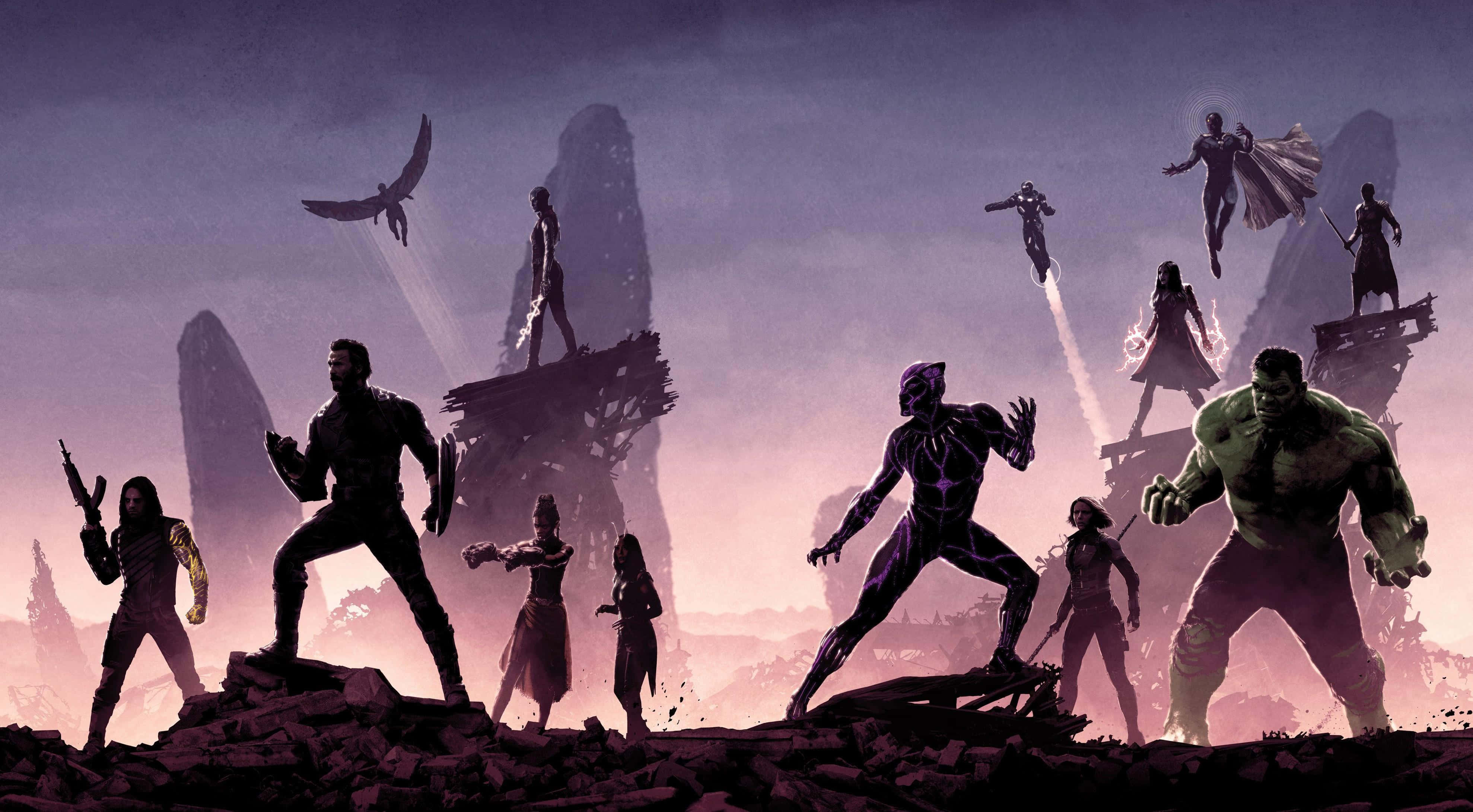Avengers Team, silhouette, twilight sky, 4K Desktop Wallpaper