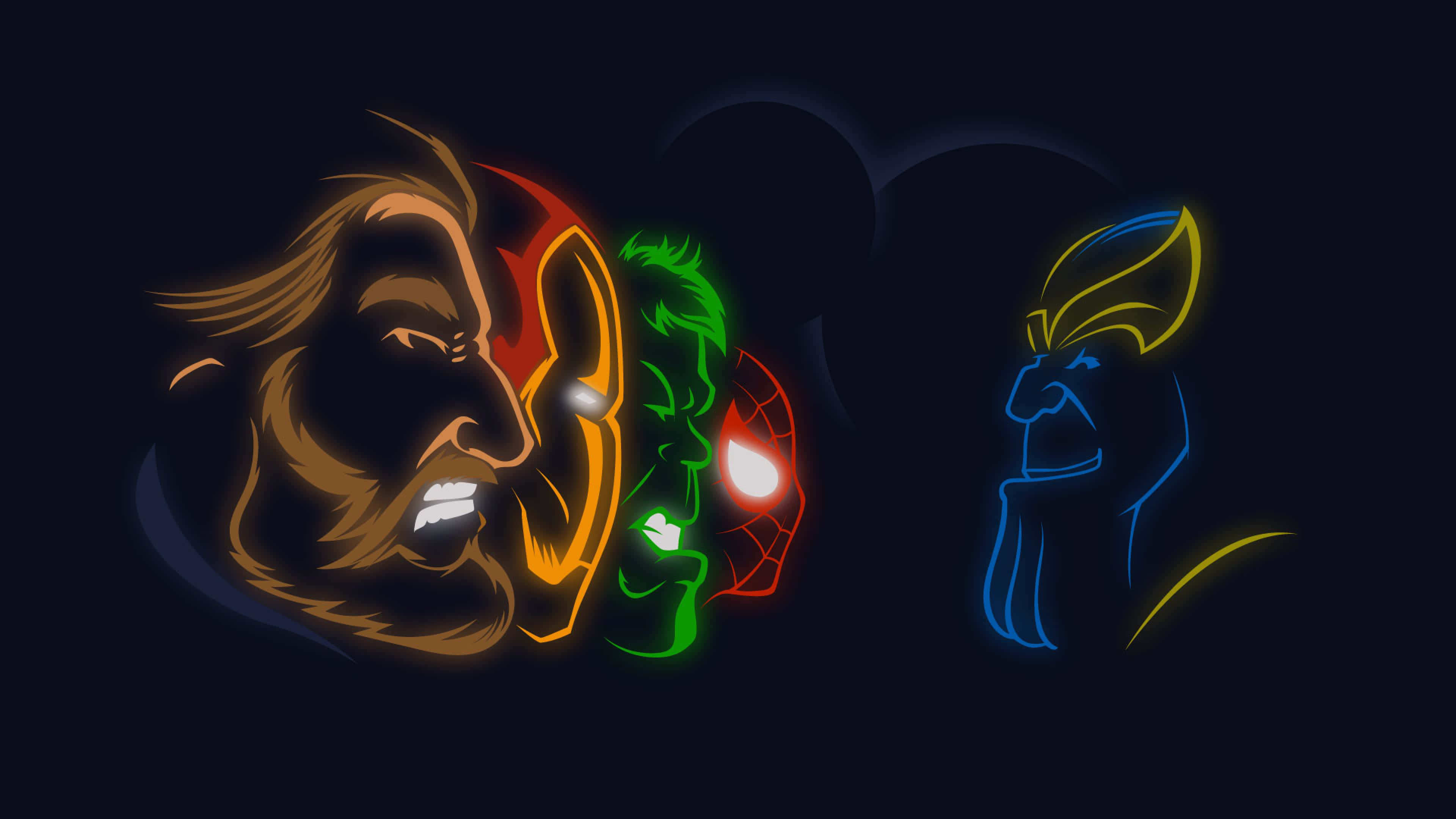 Marvel Avengers, neon-lit, vibrant colors, 4K Desktop Wallpaper