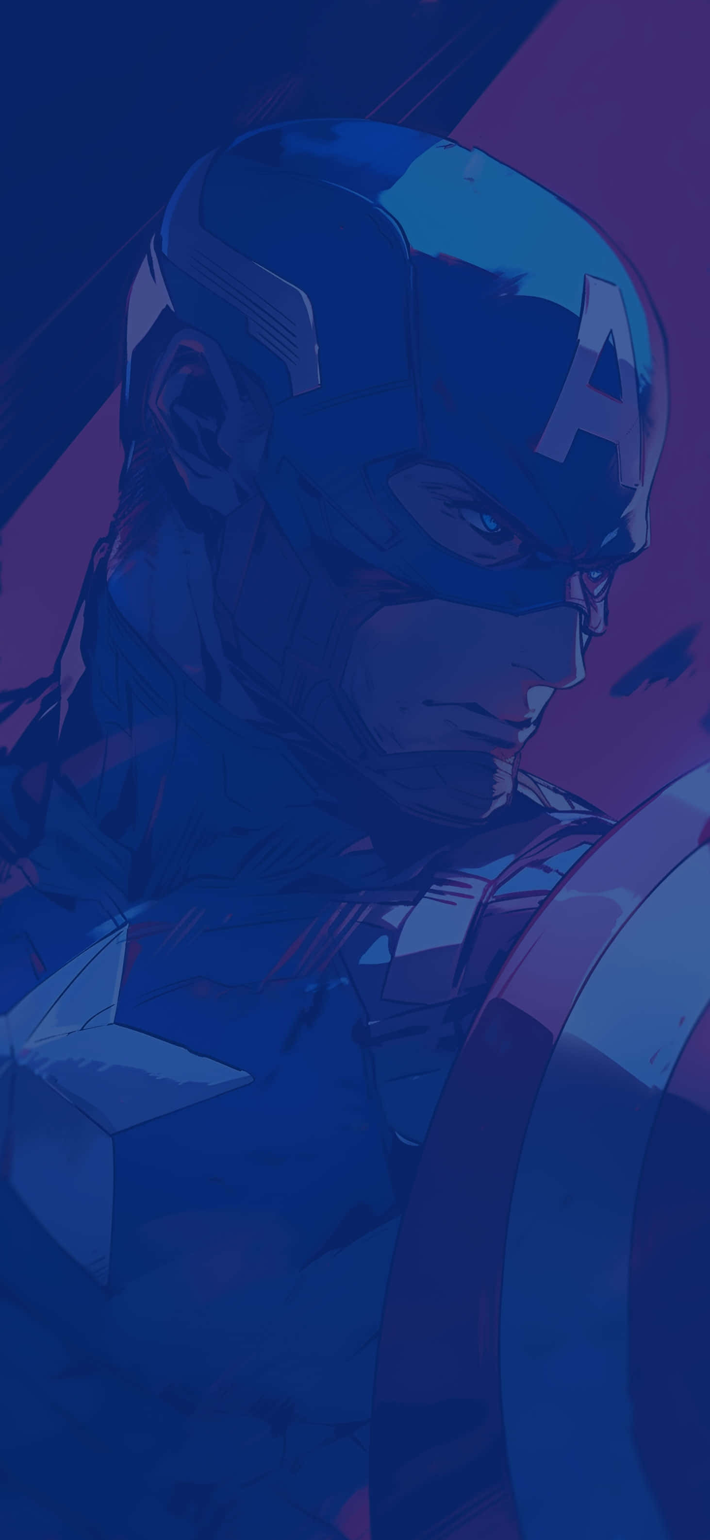 Captain America, blue and purple lit, close-up, 2K Phone Wallpaper