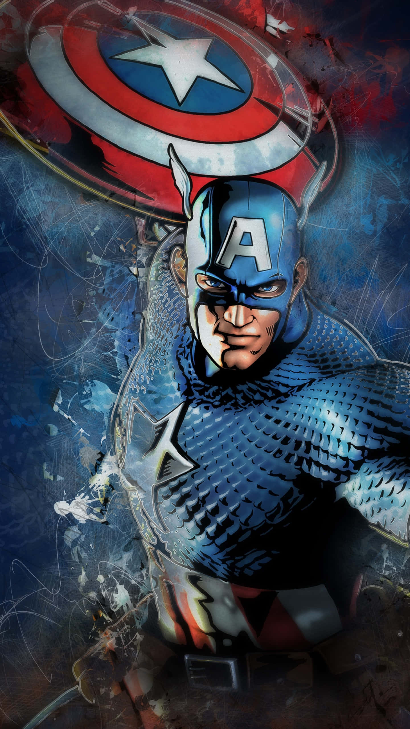 Captain America, shield, blue and red background, 2K Phone Wallpaper
