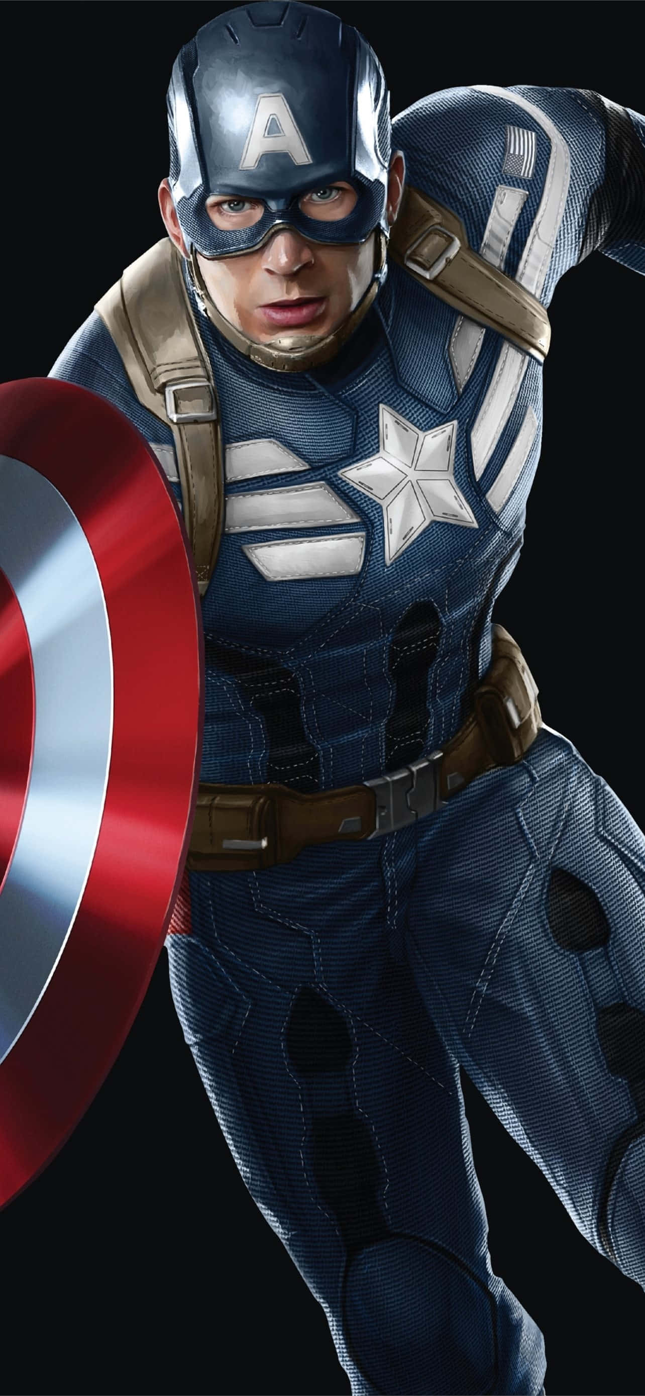 Captain America, blue star-spangled suit, red white and blue shield, 2K Phone Wallpaper